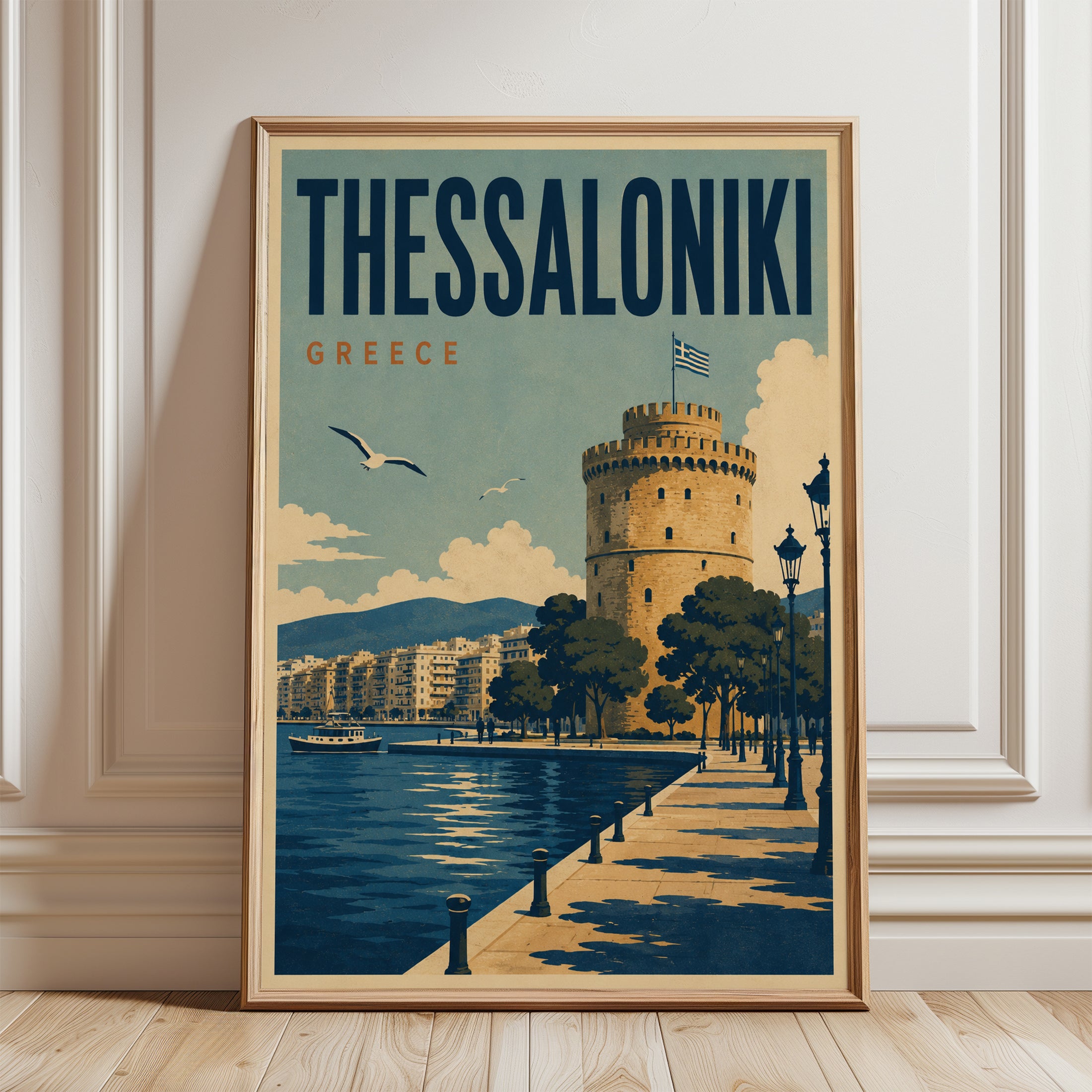 Thessaloniki Travel Poster – Greece Wall Art - framed detail