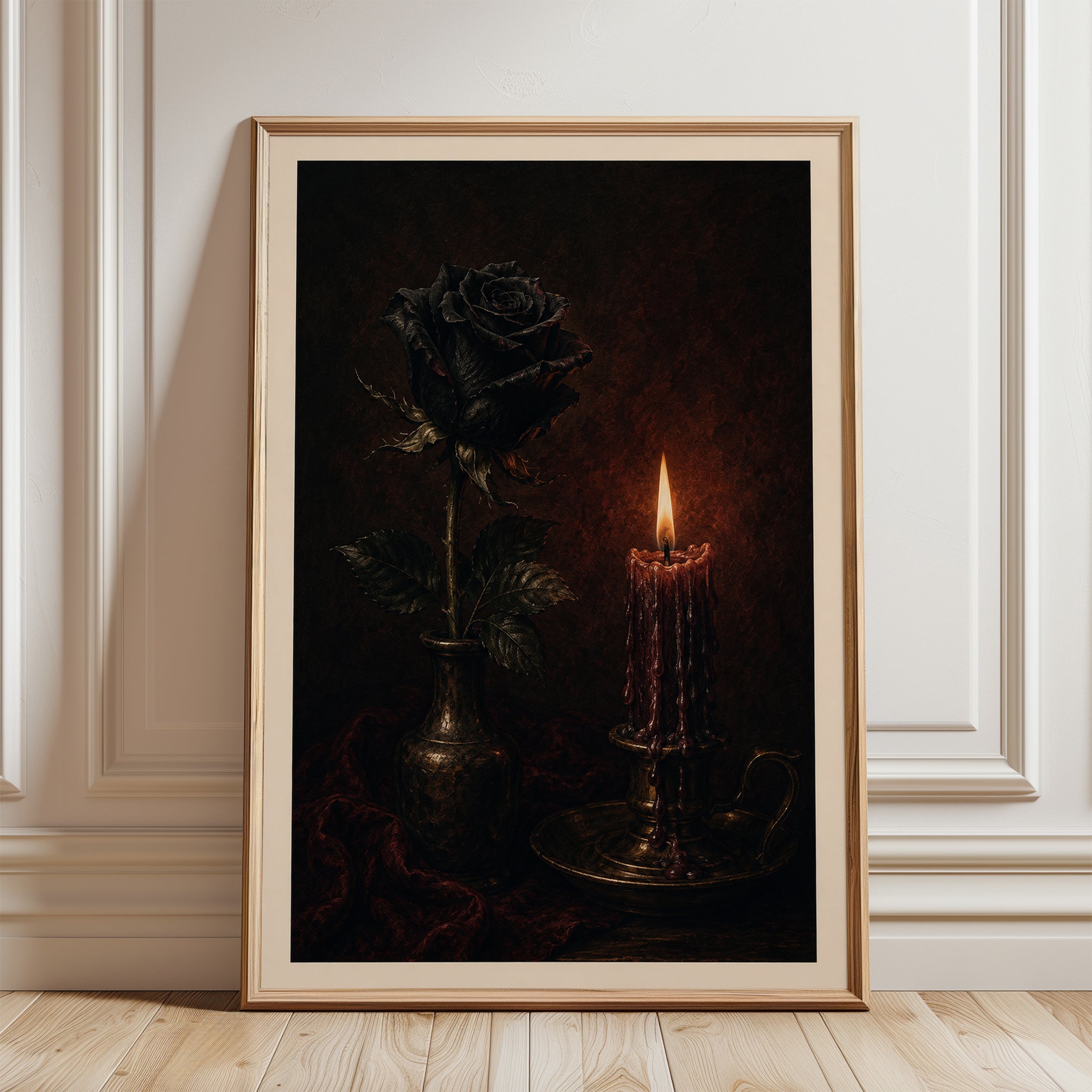 Dark Rose Wall Art – Gothic Candle Print - framed detail
