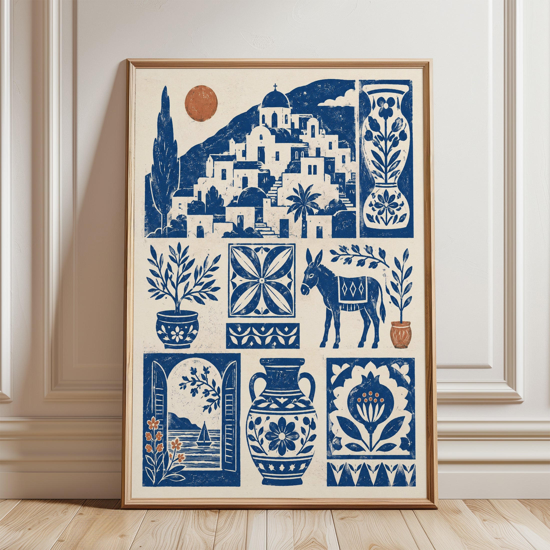 Greek Island Wall Art – Santorini Print - framed detail