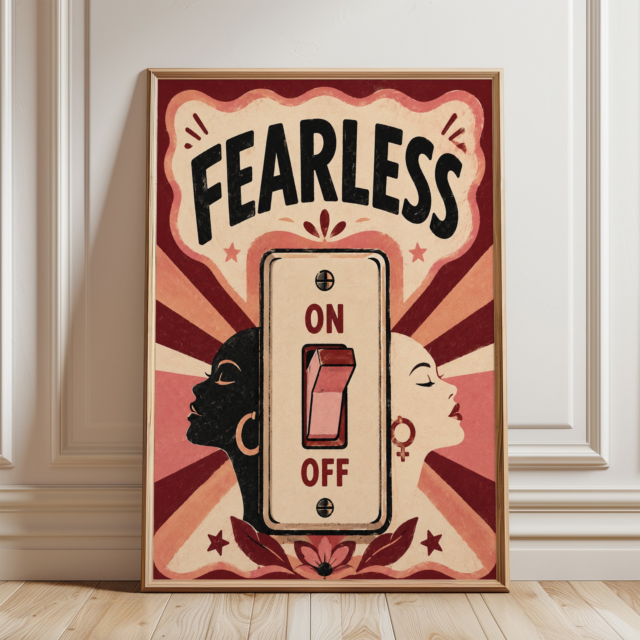 Fearless Feminist Art Print: Retro Empowerment Poster - framed detail