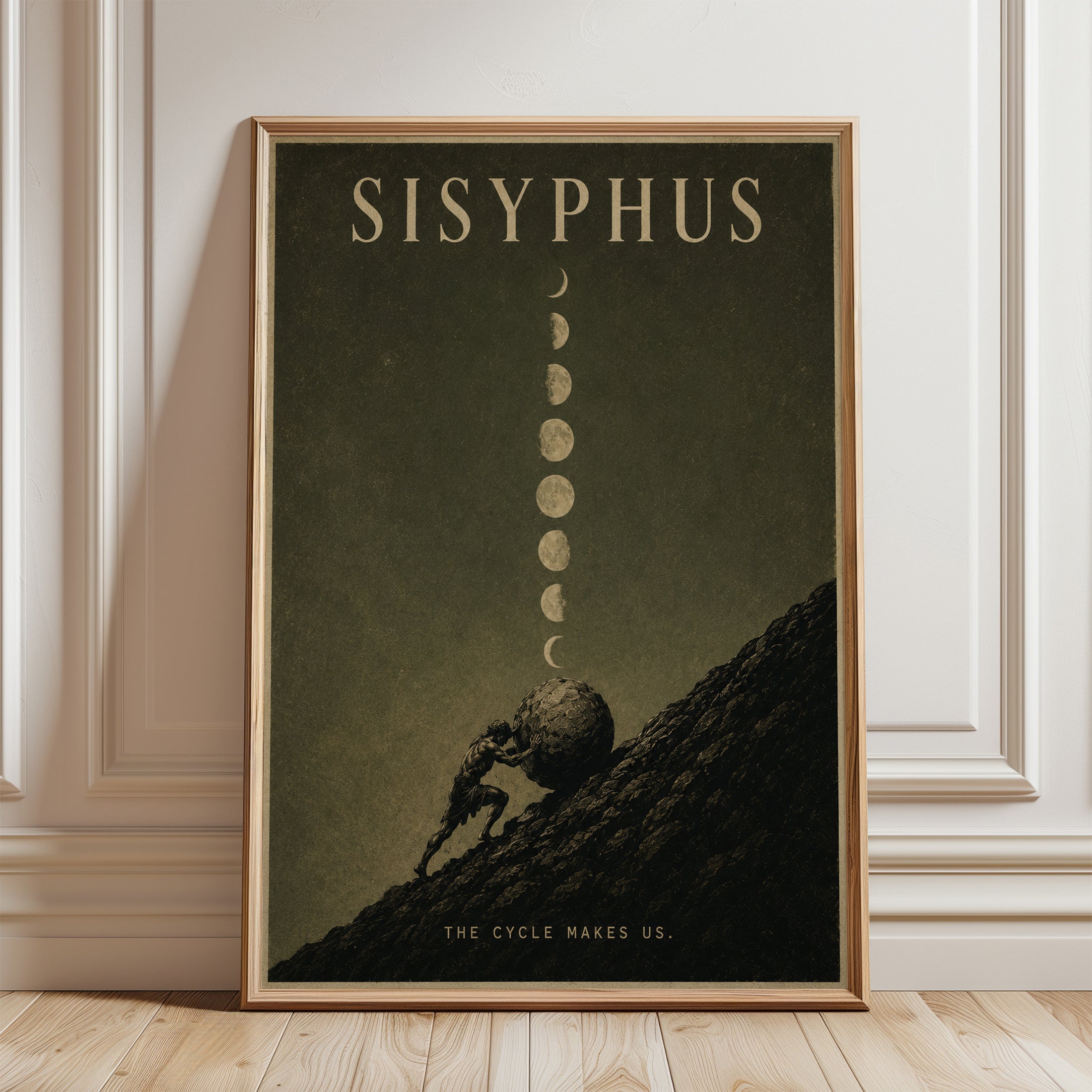 Greek Mythology Poster – Sisyphus Wall Art - framed detail