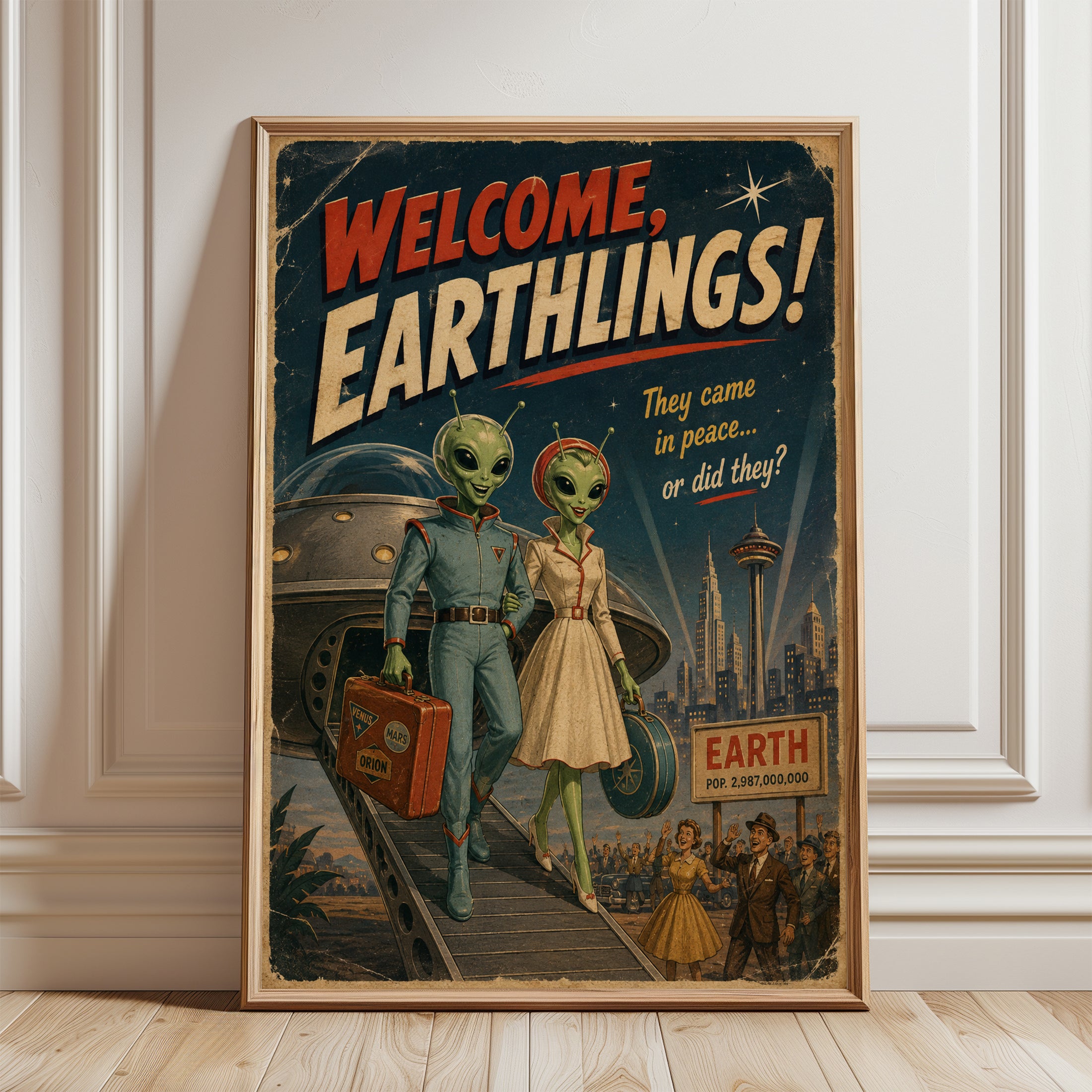 Retro Alien Poster – Vintage Sci Fi Wall Art - framed detail