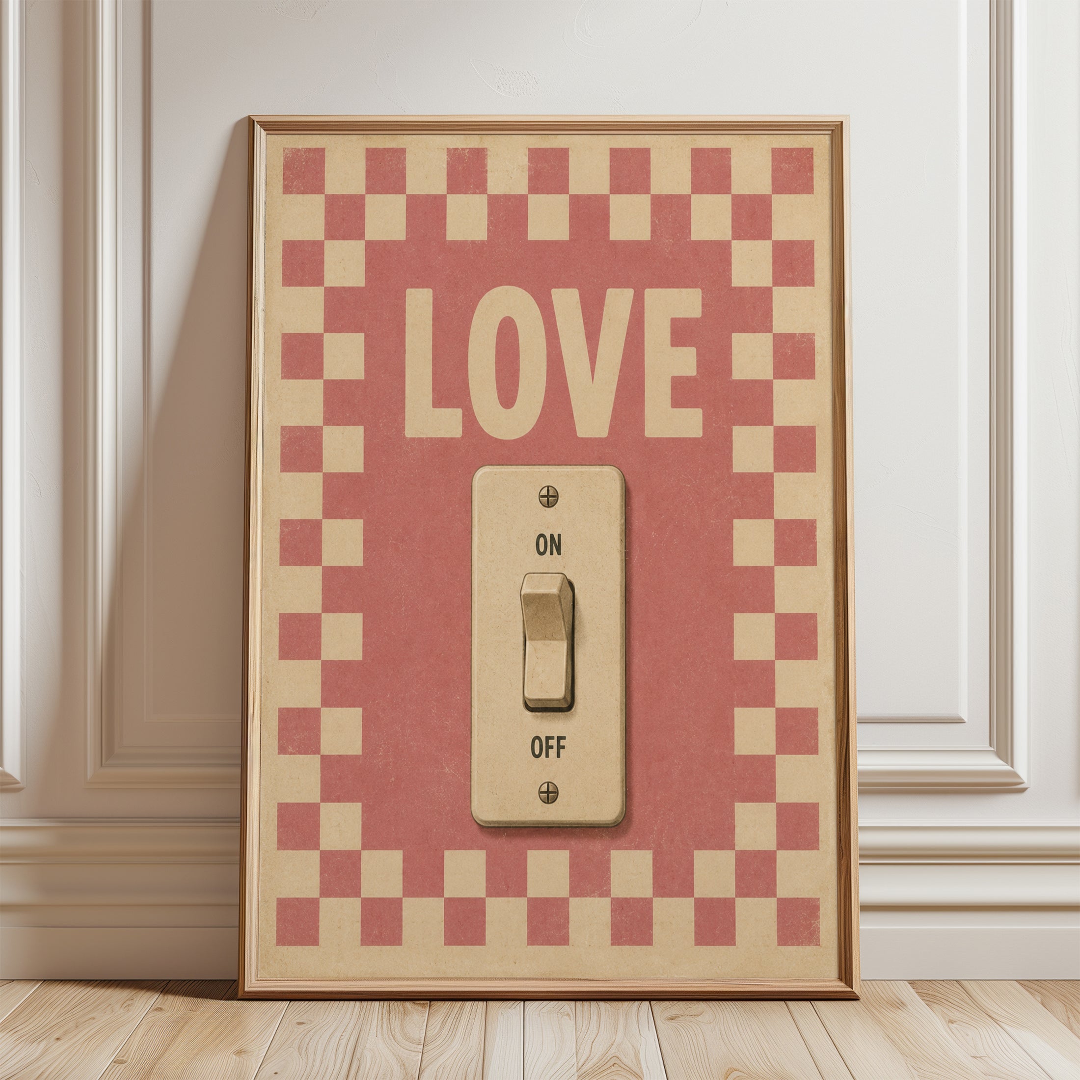 Love On Off Poster – Retro Typography Print - framed detail