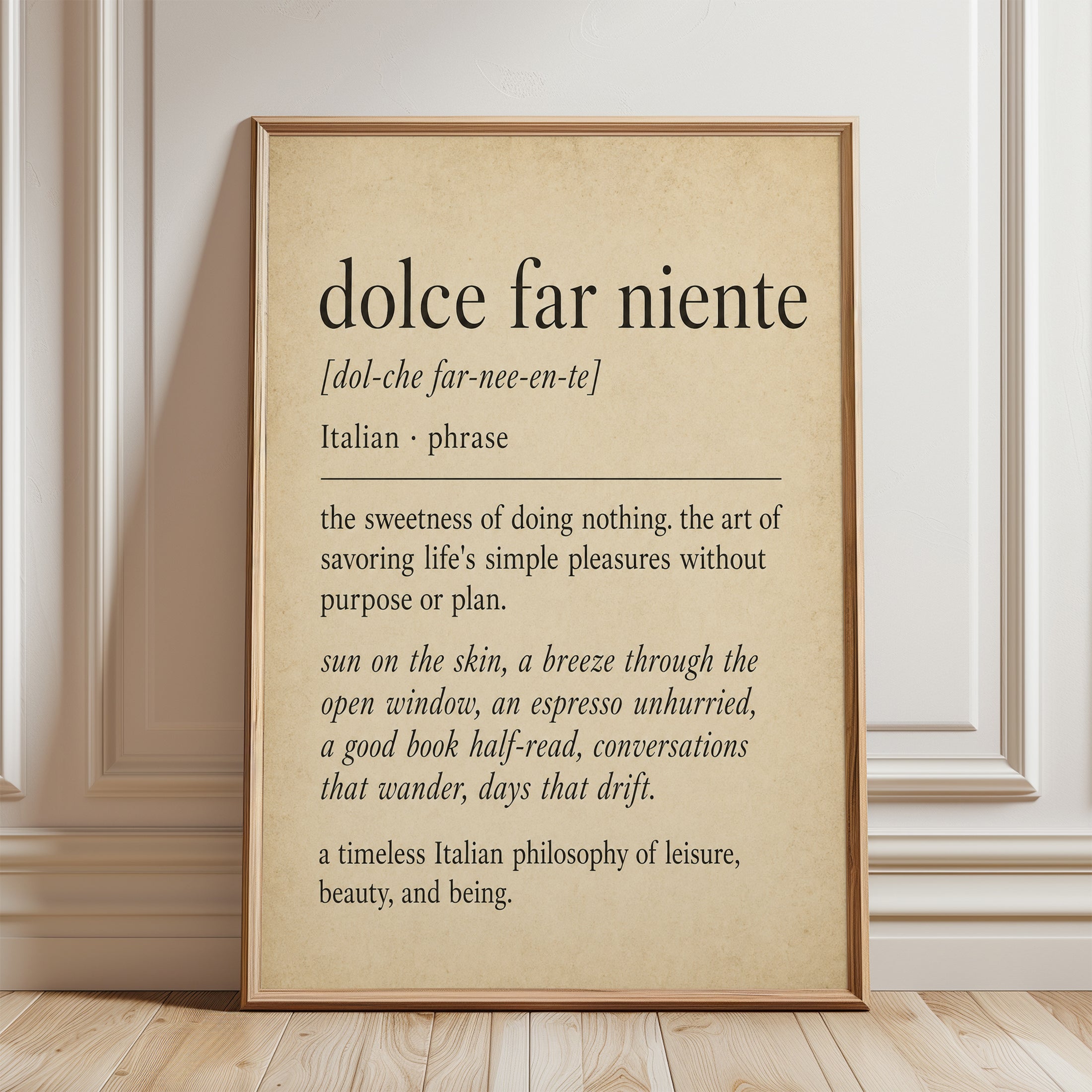 Italian Phrase Wall Art – Dolce Far Niente Print - framed detail