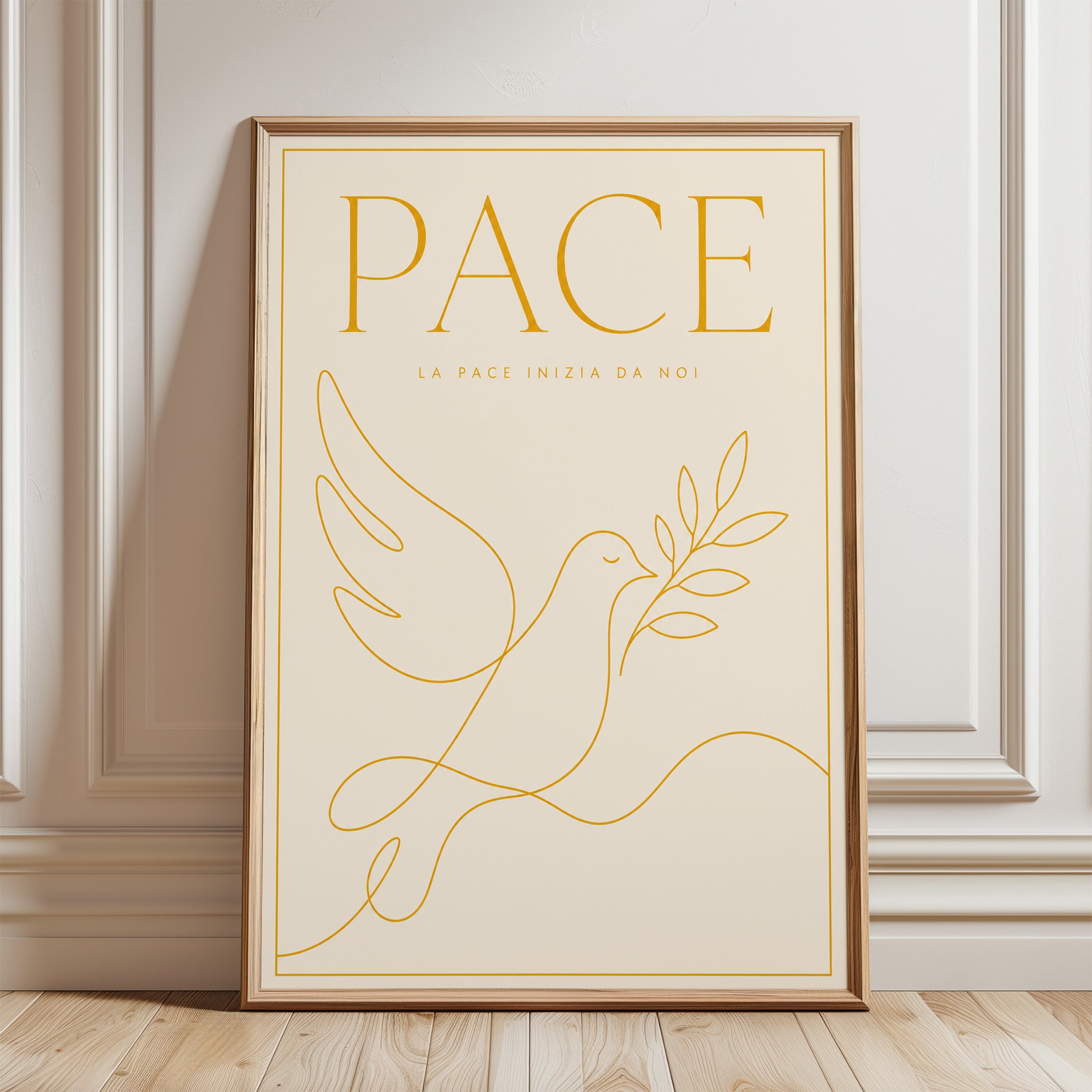 Peace Dove Wall Art – Minimalist Line Art Print - framed detail