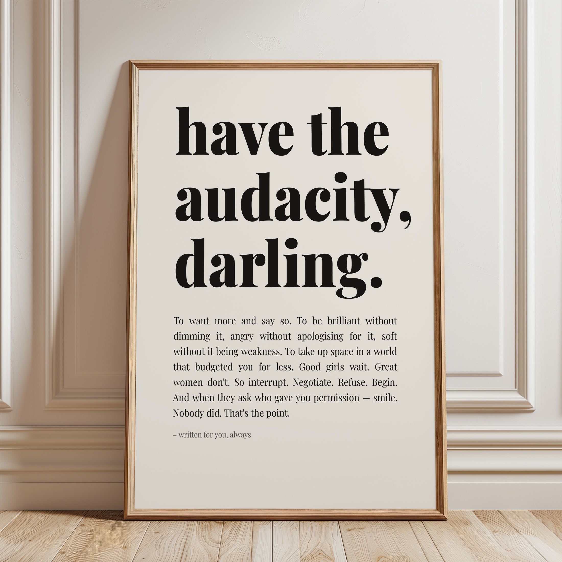 Feminist Quote Print – Women Empowerment Wall Art - framed detail