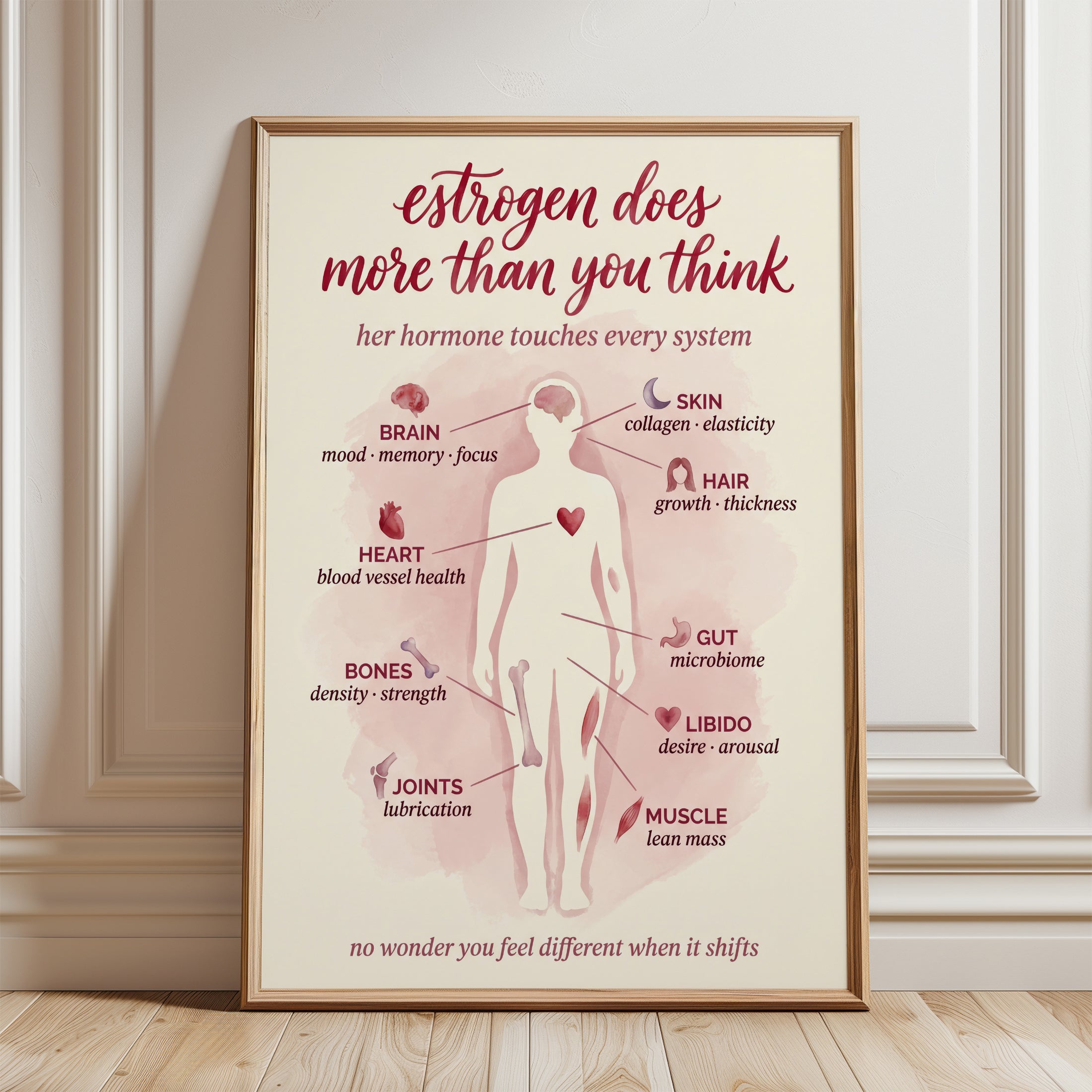Hormone Science Wall Art: Estrogen Impact on Women's Health (Print - framed detail