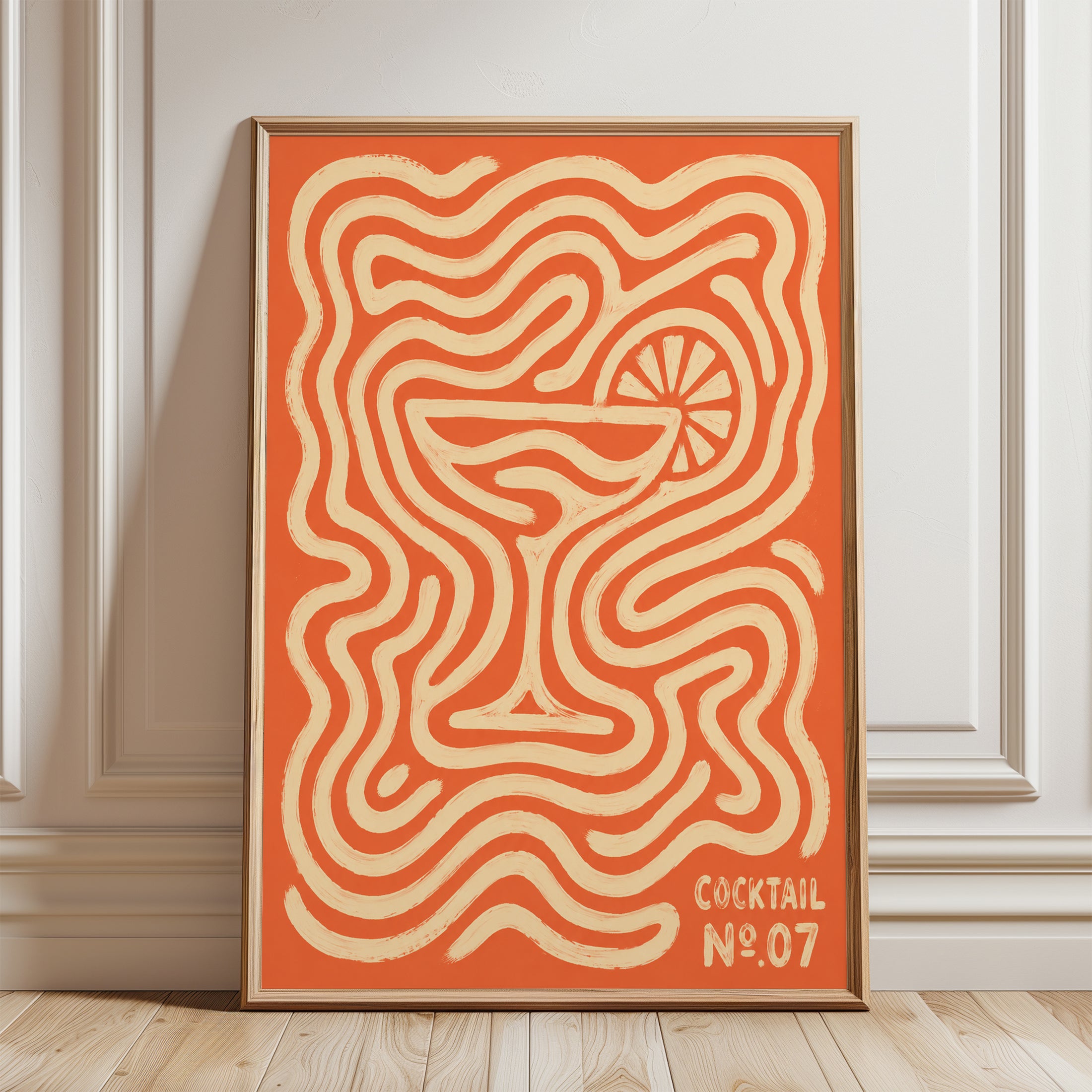 Retro Cocktail Poster – Vintage Bar Art - framed detail