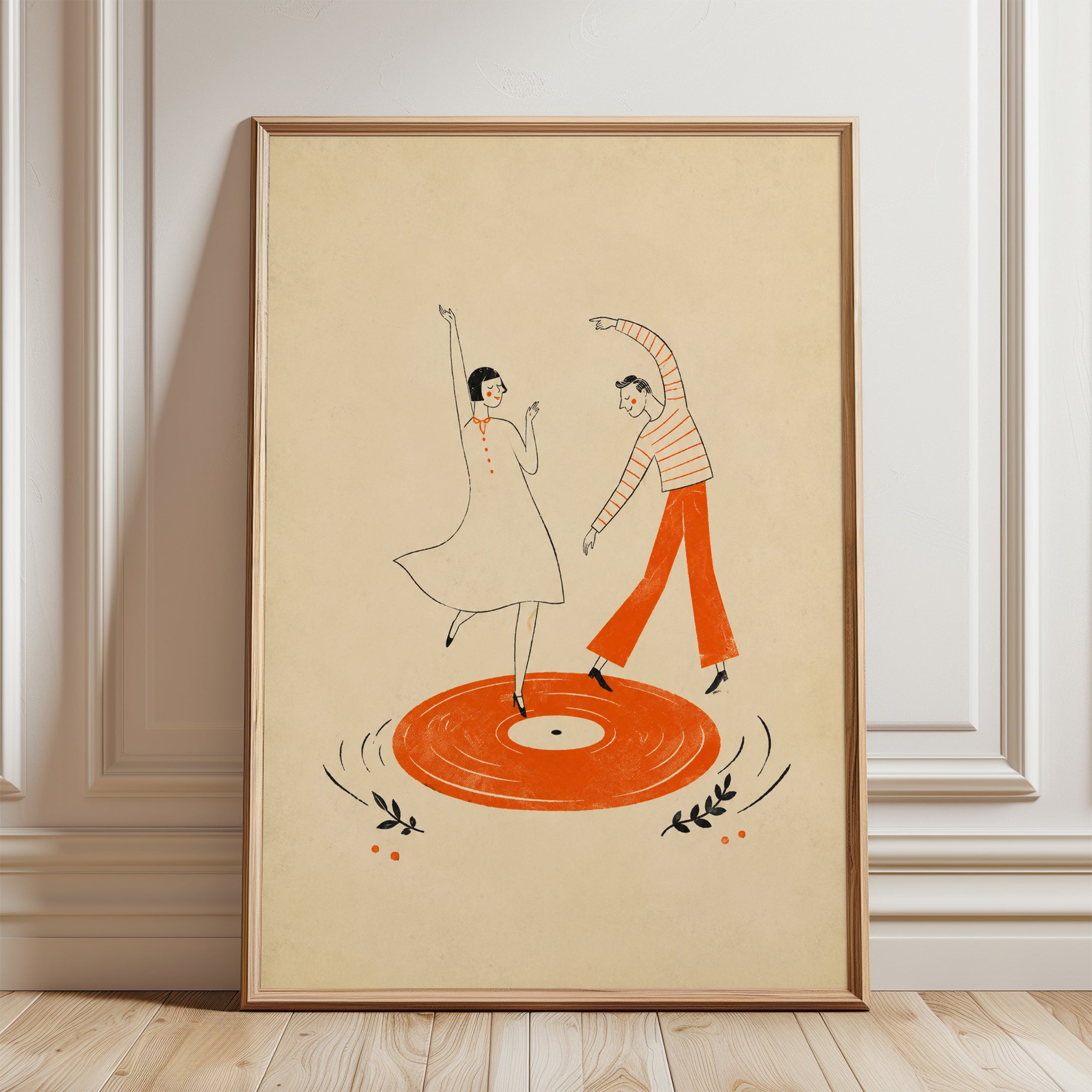 Vintage Dancing Poster – Retro Couple Wall Art - framed detail