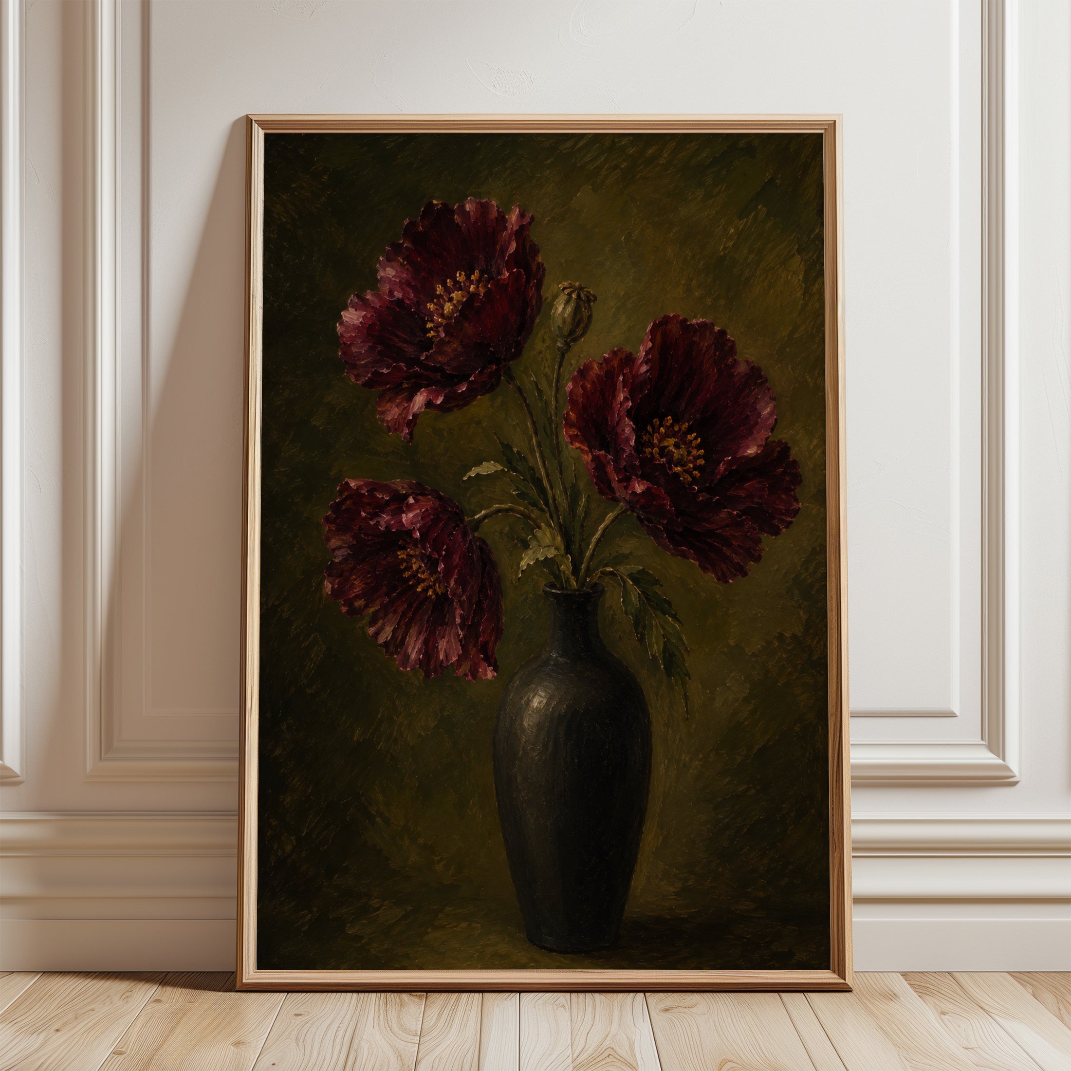 Dark Floral Wall Art – Vintage Botanical Print - framed detail