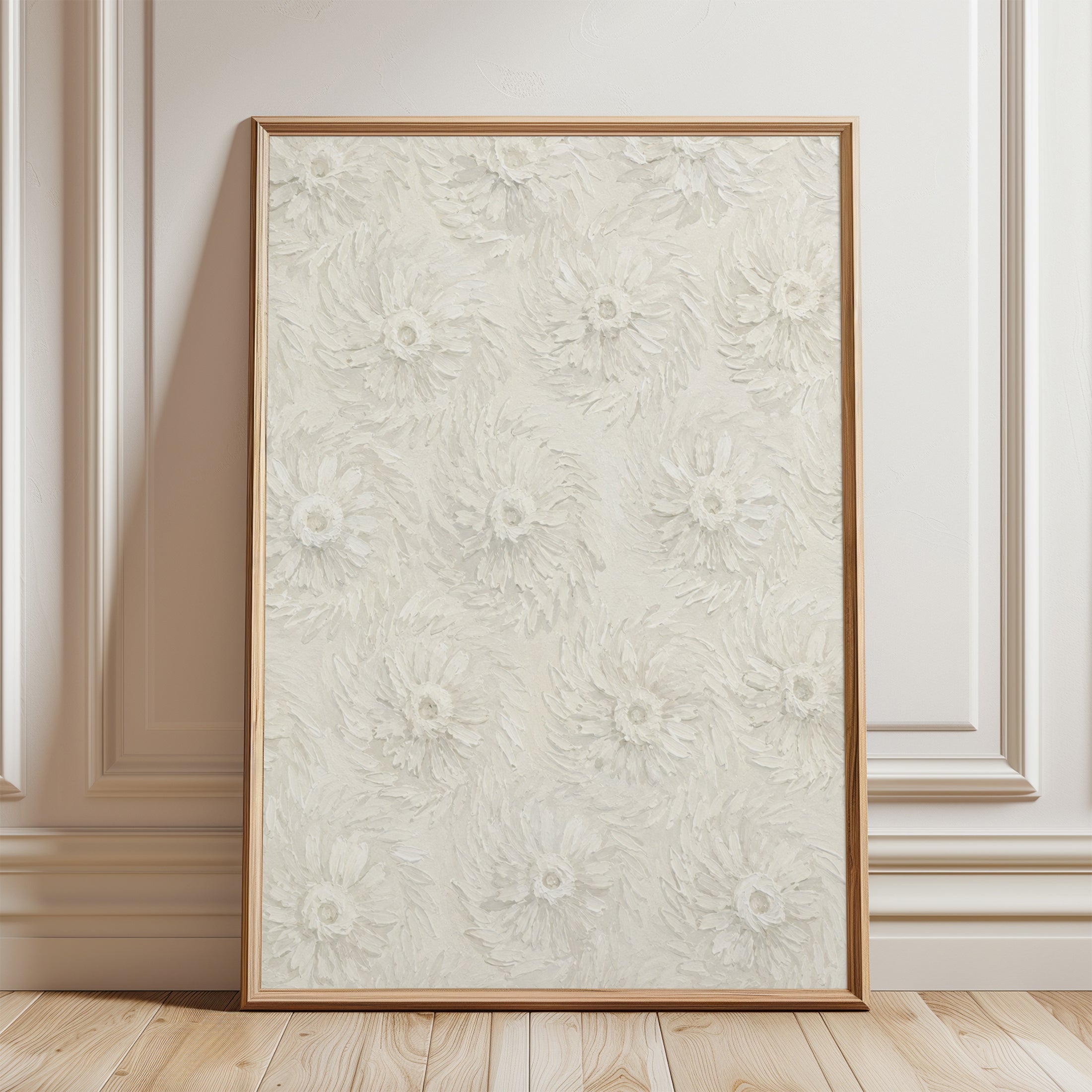 Cream Floral Swirl Pattern Art Print: Textured Neutral Wall Art - framed detail