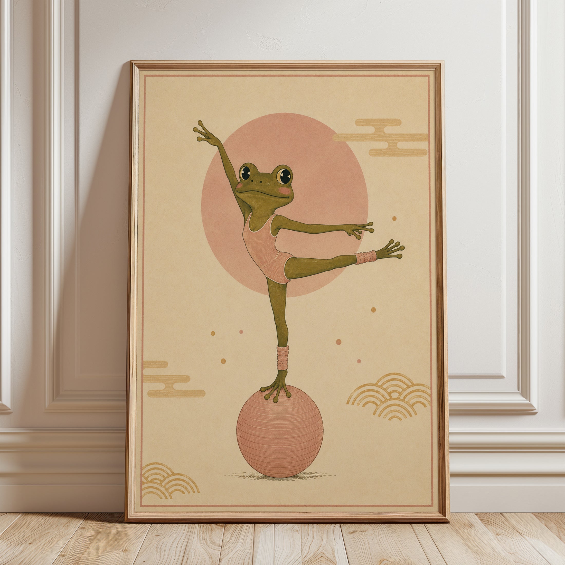 Frog Wall Art – Whimsical Nursery Print - framed detail