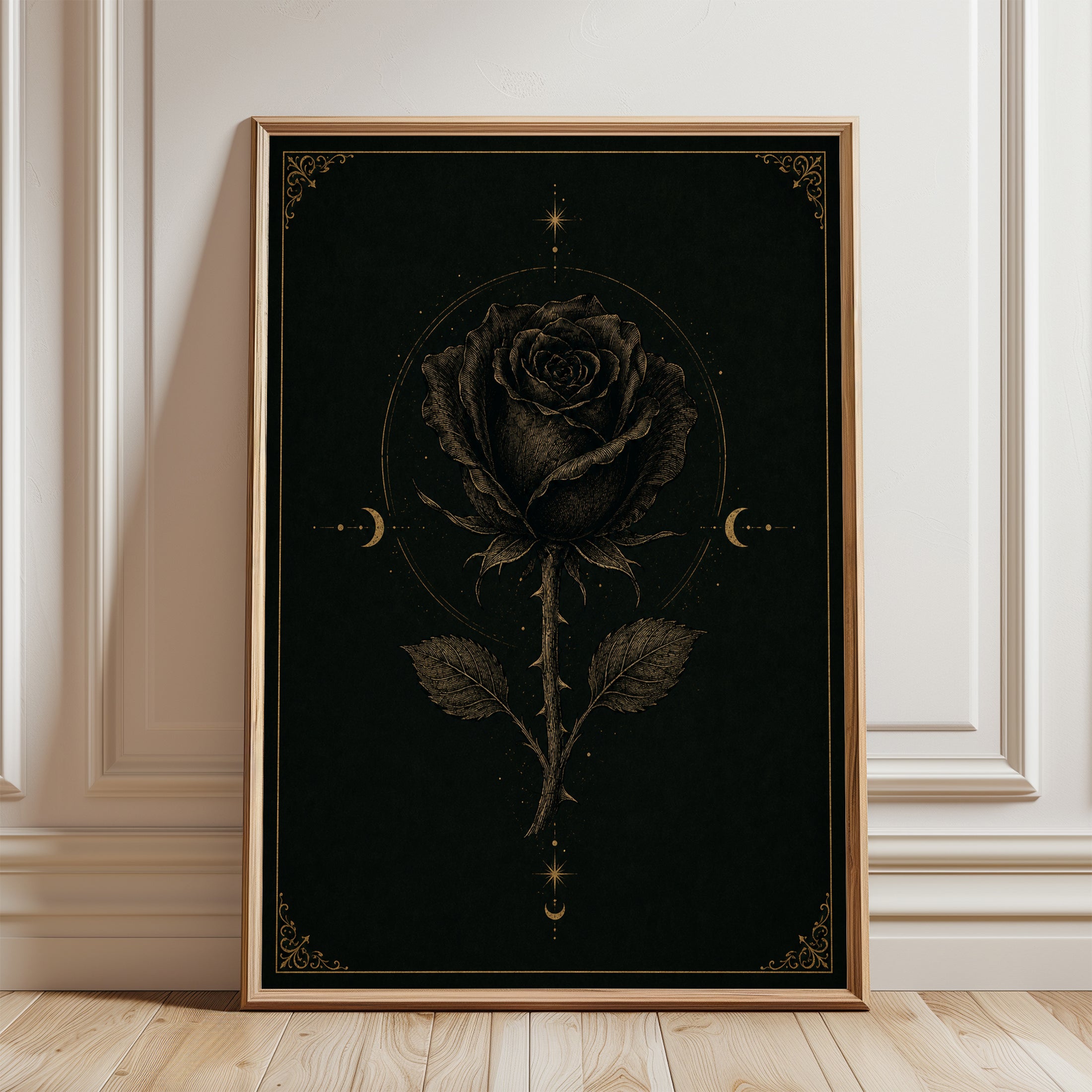 Mystical Rose Wall Art – Moon Phase Print - framed detail