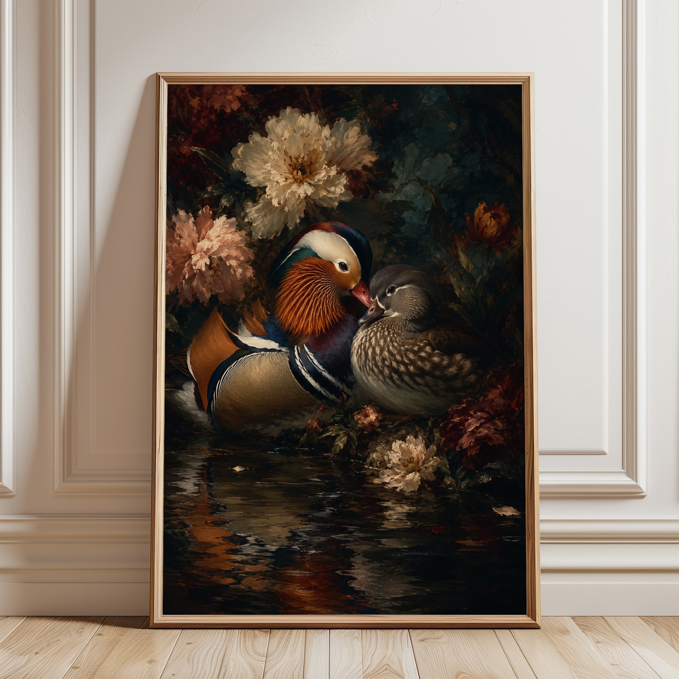 Mandarin Duck Wall Art – Vintage Bird Print - framed detail