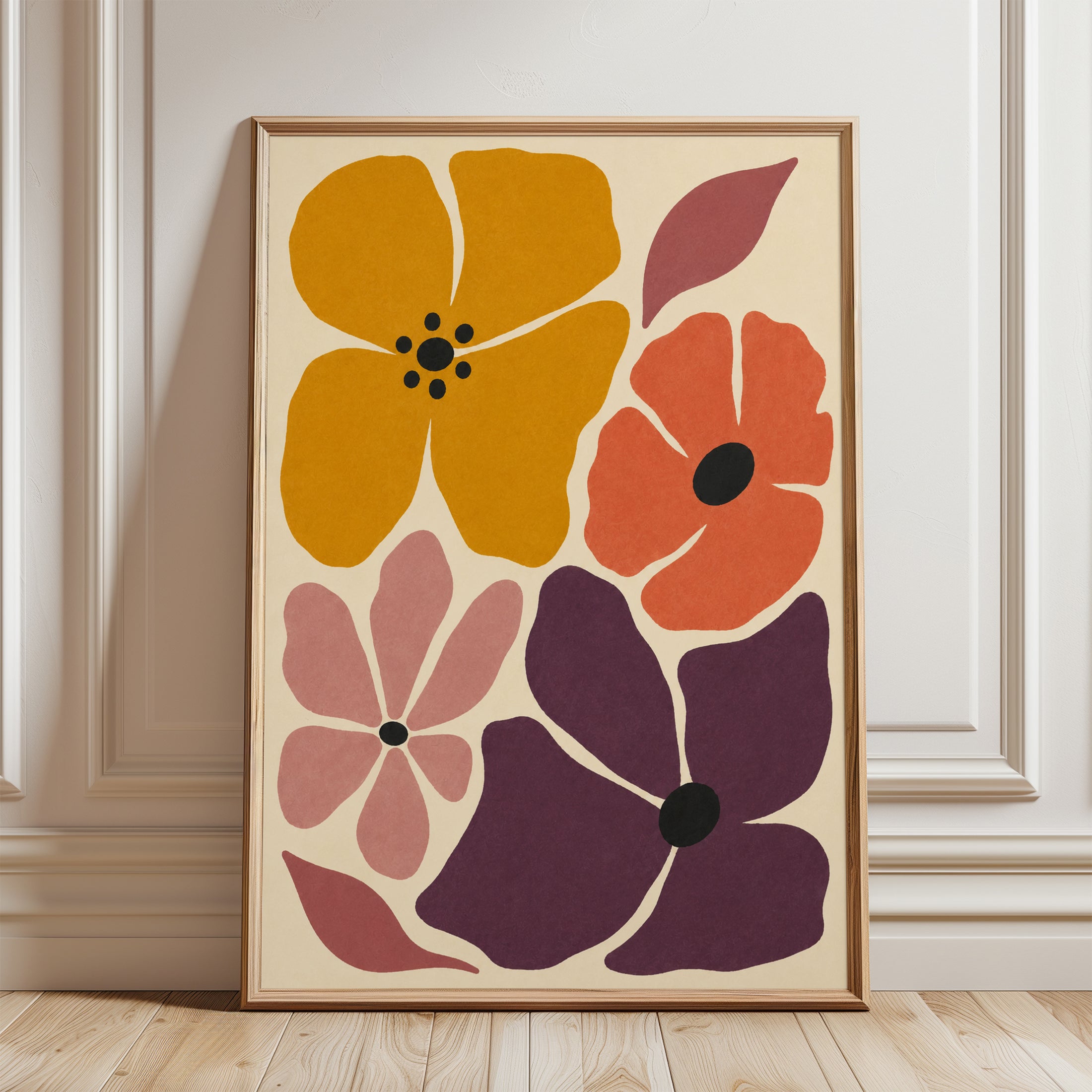 Retro Floral Wall Art – Mid Century Flower Print - framed detail
