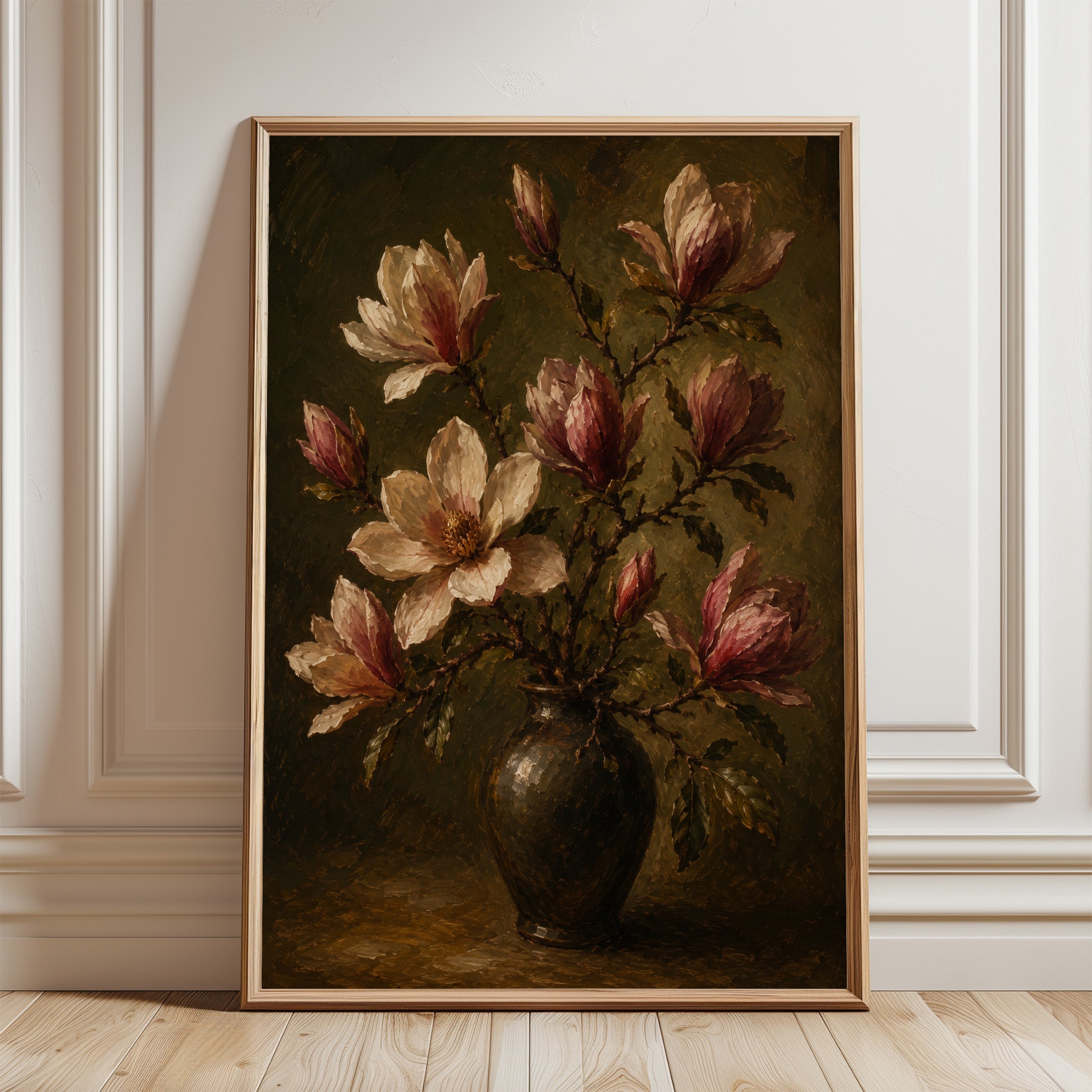Magnolia Wall Art – Vintage Floral Print - framed detail