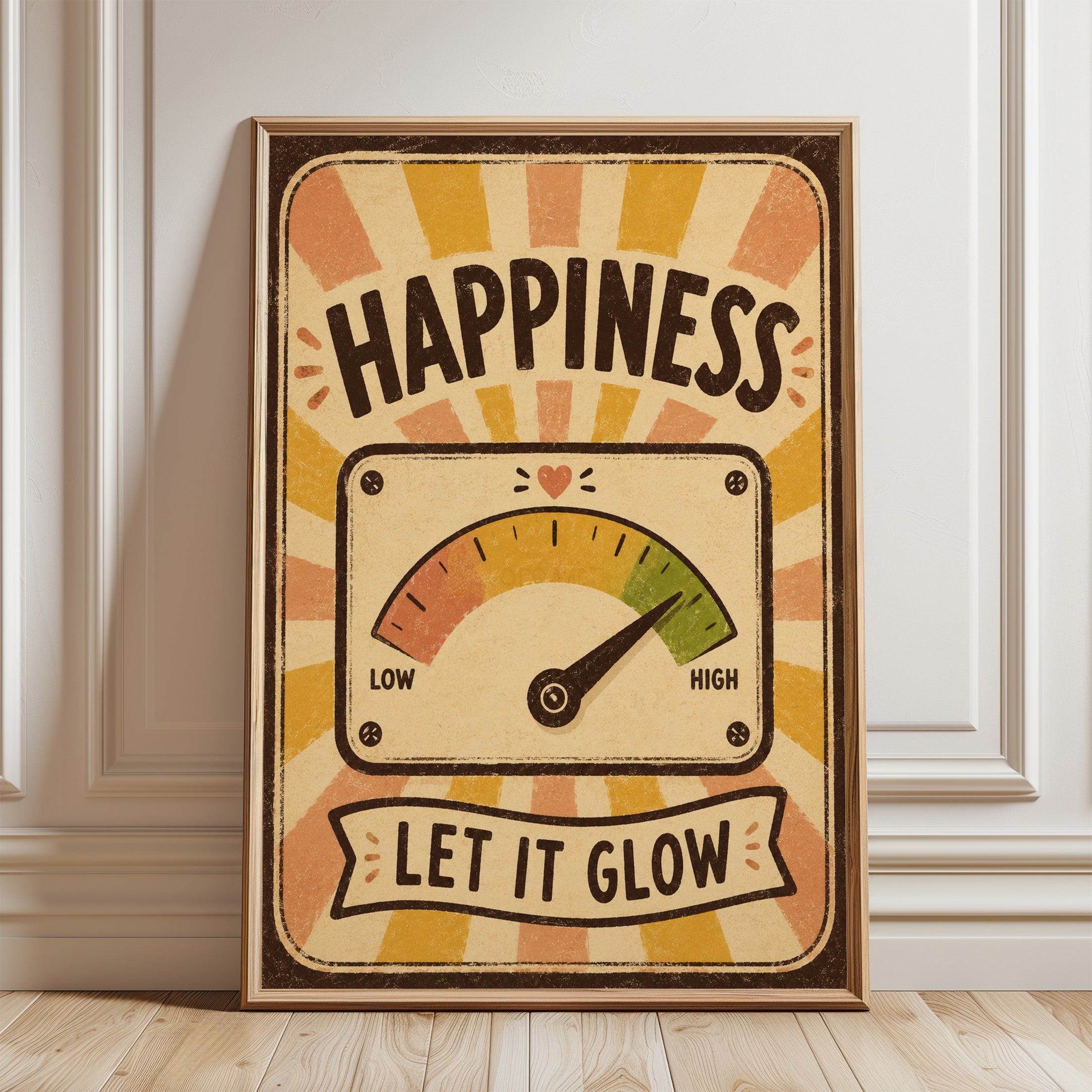 Happiness Wall Art – Retro Motivational Print - framed detail