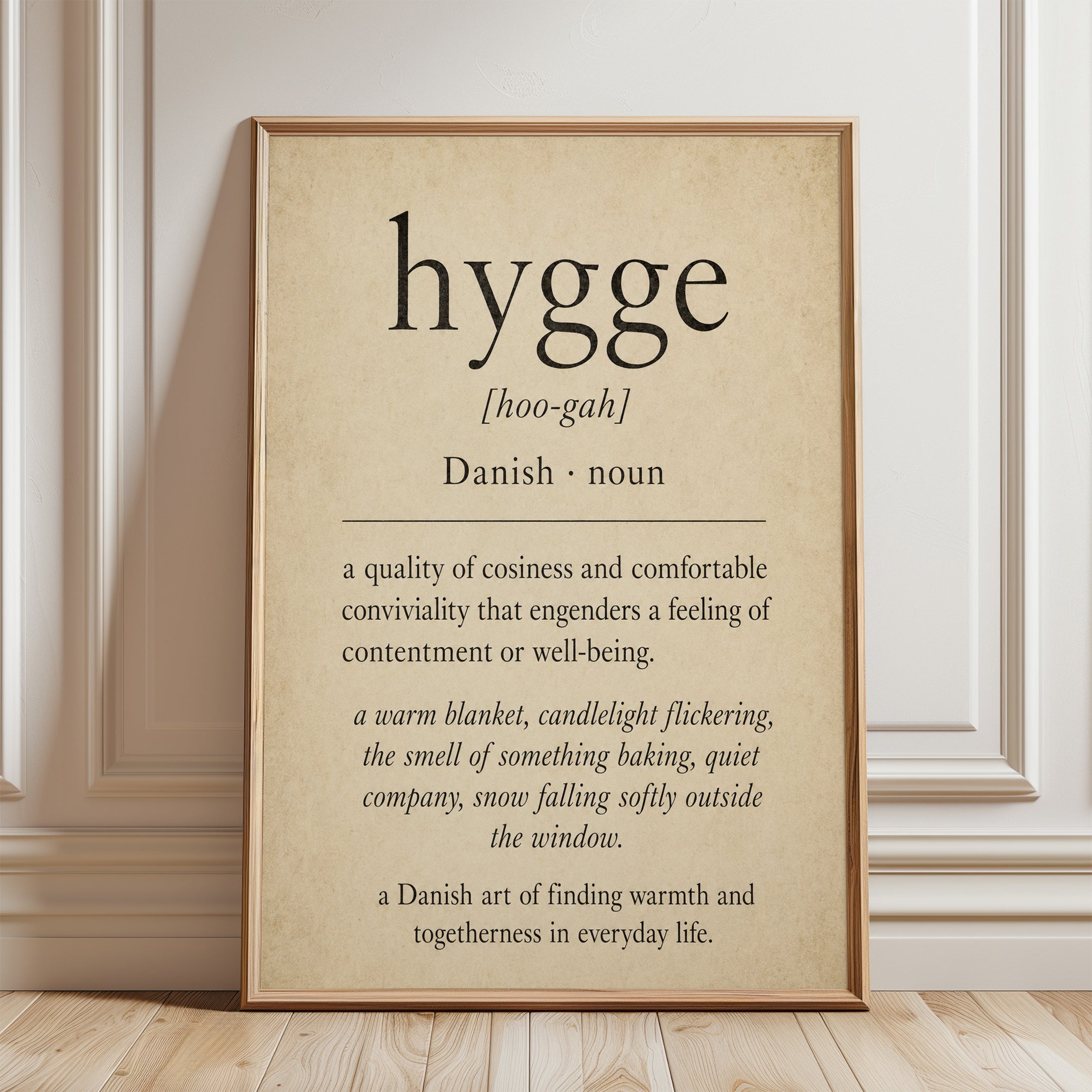 Hygge Definition Print – Danish Word Wall Art - framed detail