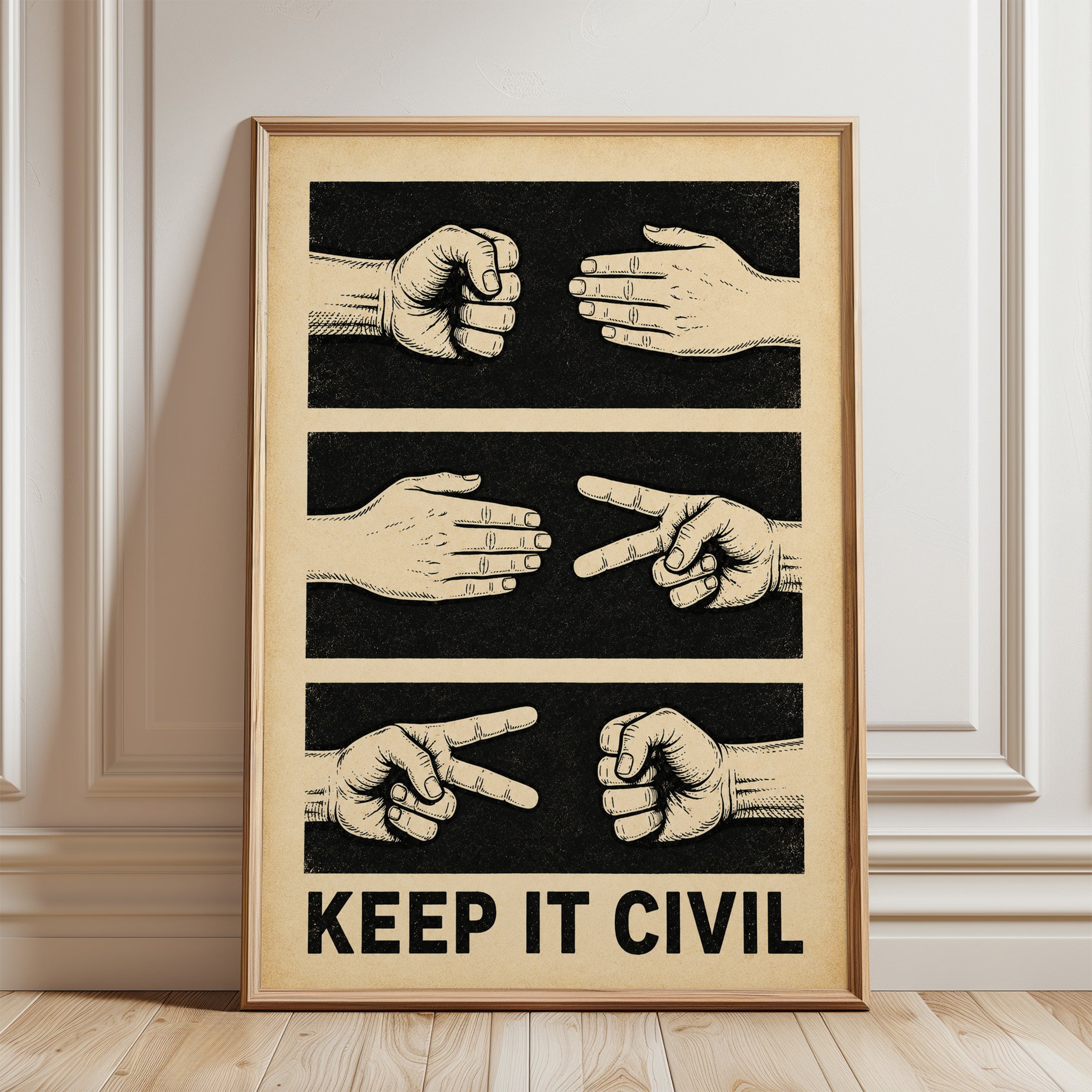 Rock Paper Scissors Poster – Keep It Civil Print - framed detail