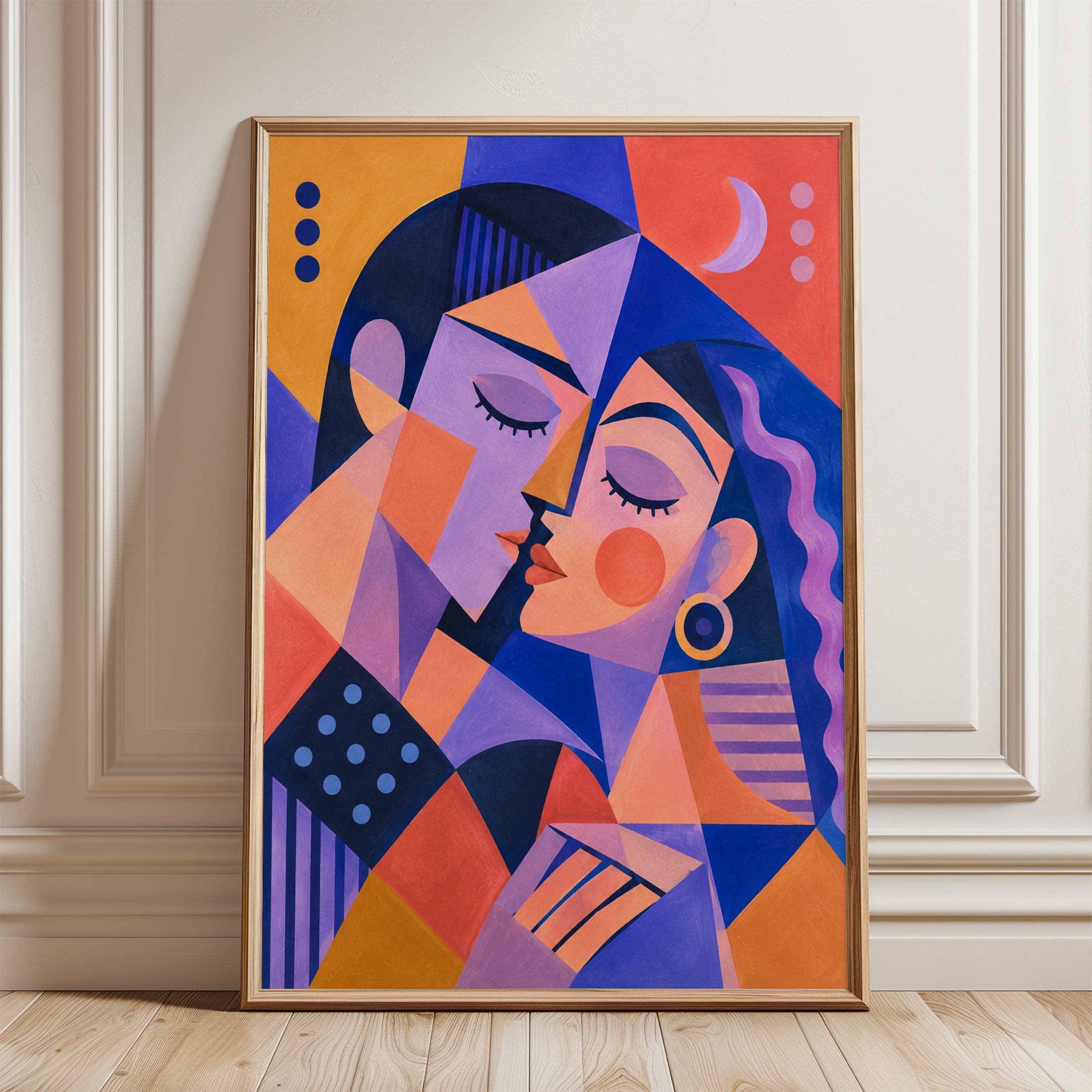 Cubist Portrait Print – Abstract Face Wall Art - framed detail