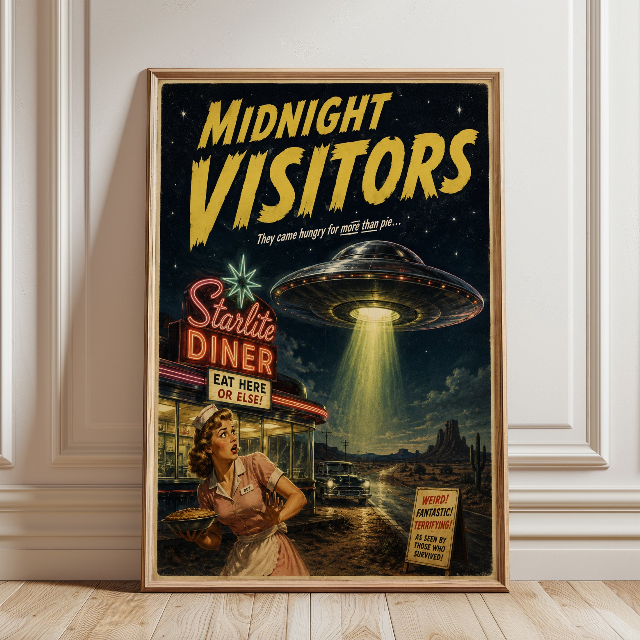 Retro Diner Wall Art – UFO Poster - framed detail