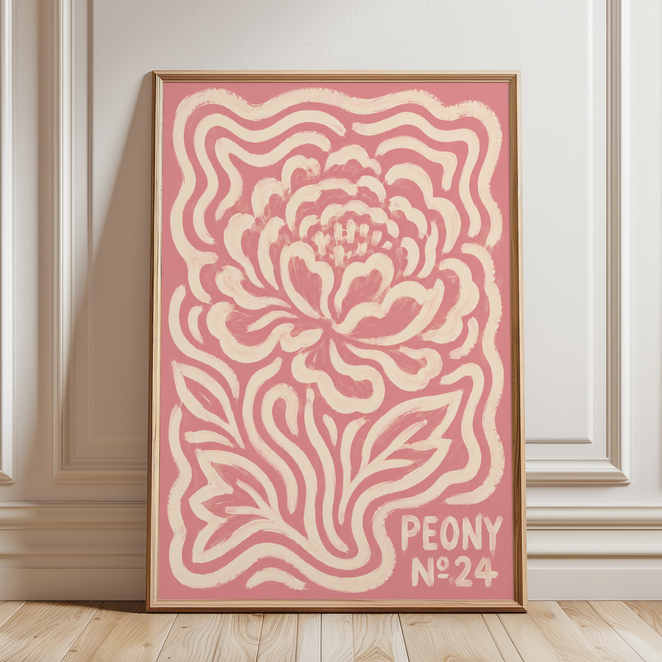 Peony Wall Art – Vintage Botanical Print - framed detail