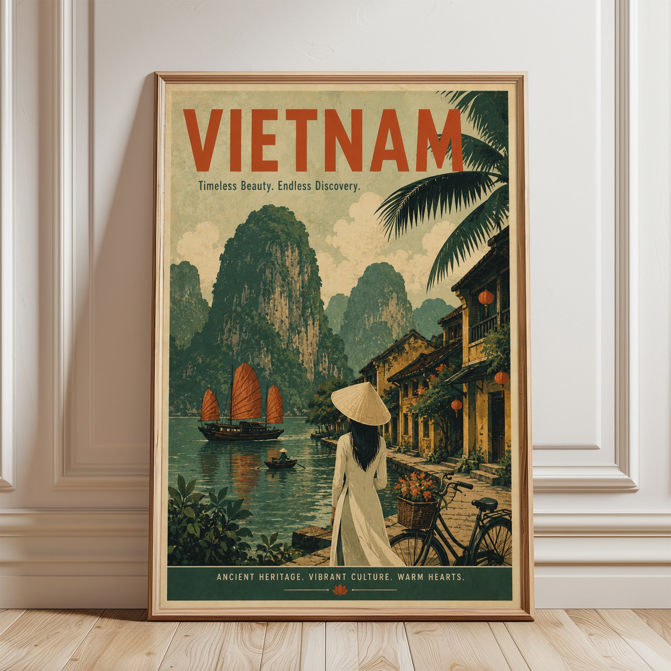 Vietnam Travel Poster – Vintage Asian Wall Art - framed detail