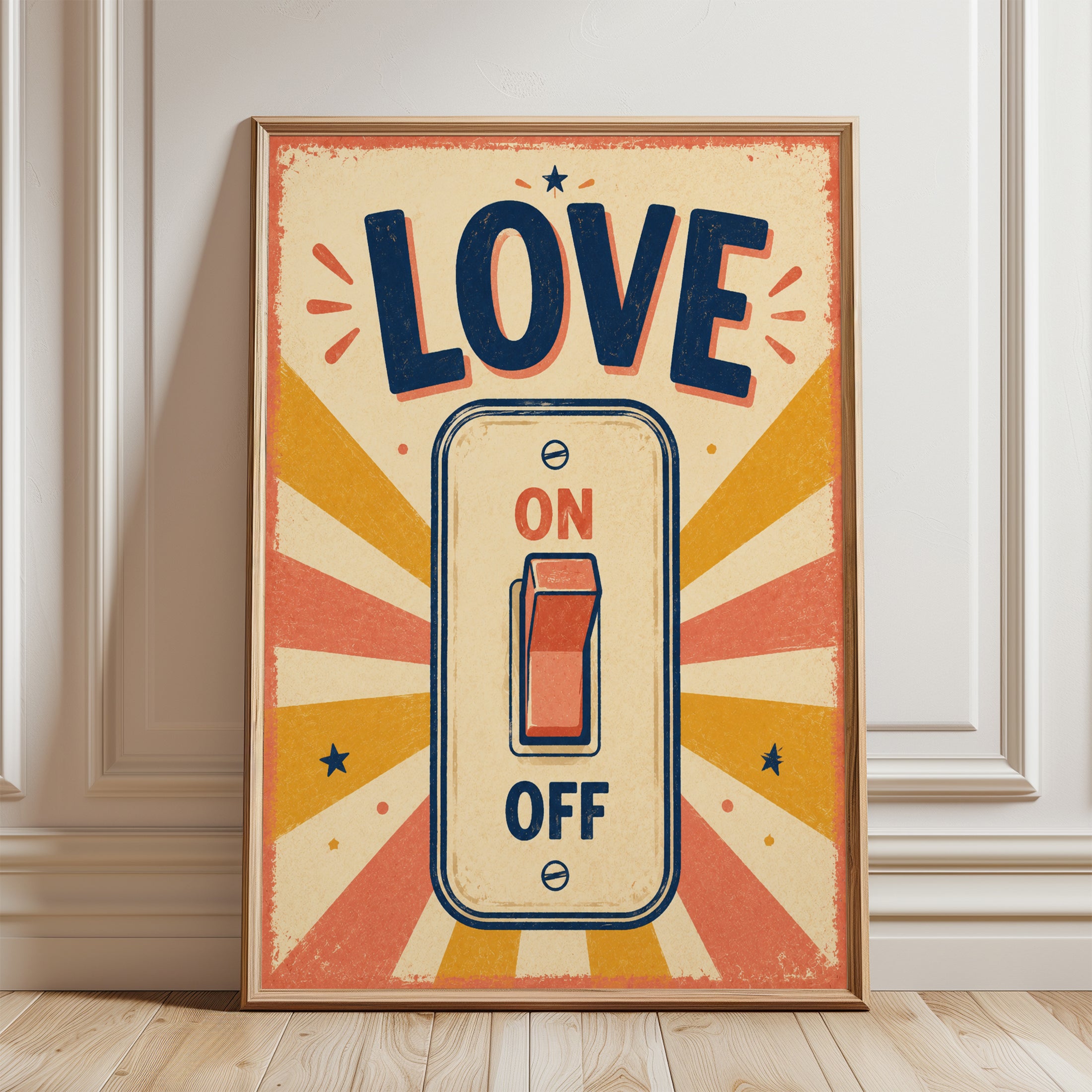Retro Typography Wall Art – Love Switch Print - framed detail