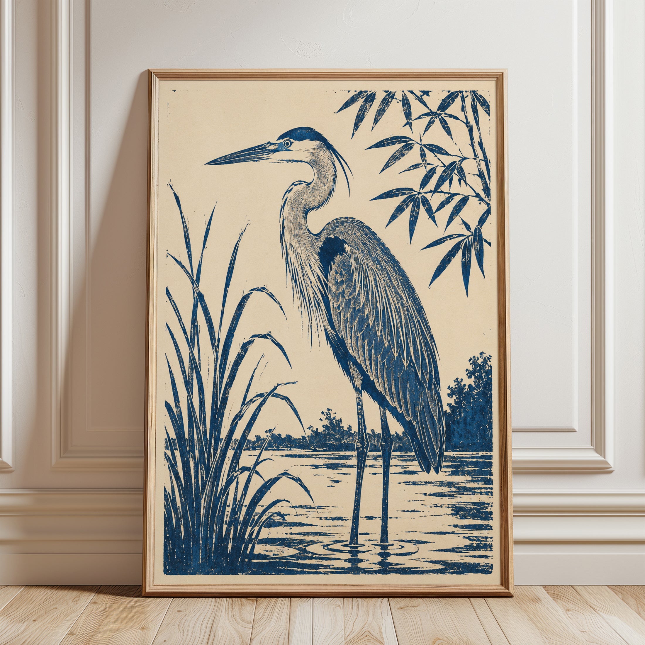 Heron Wall Art – Vintage Bird Print - framed detail