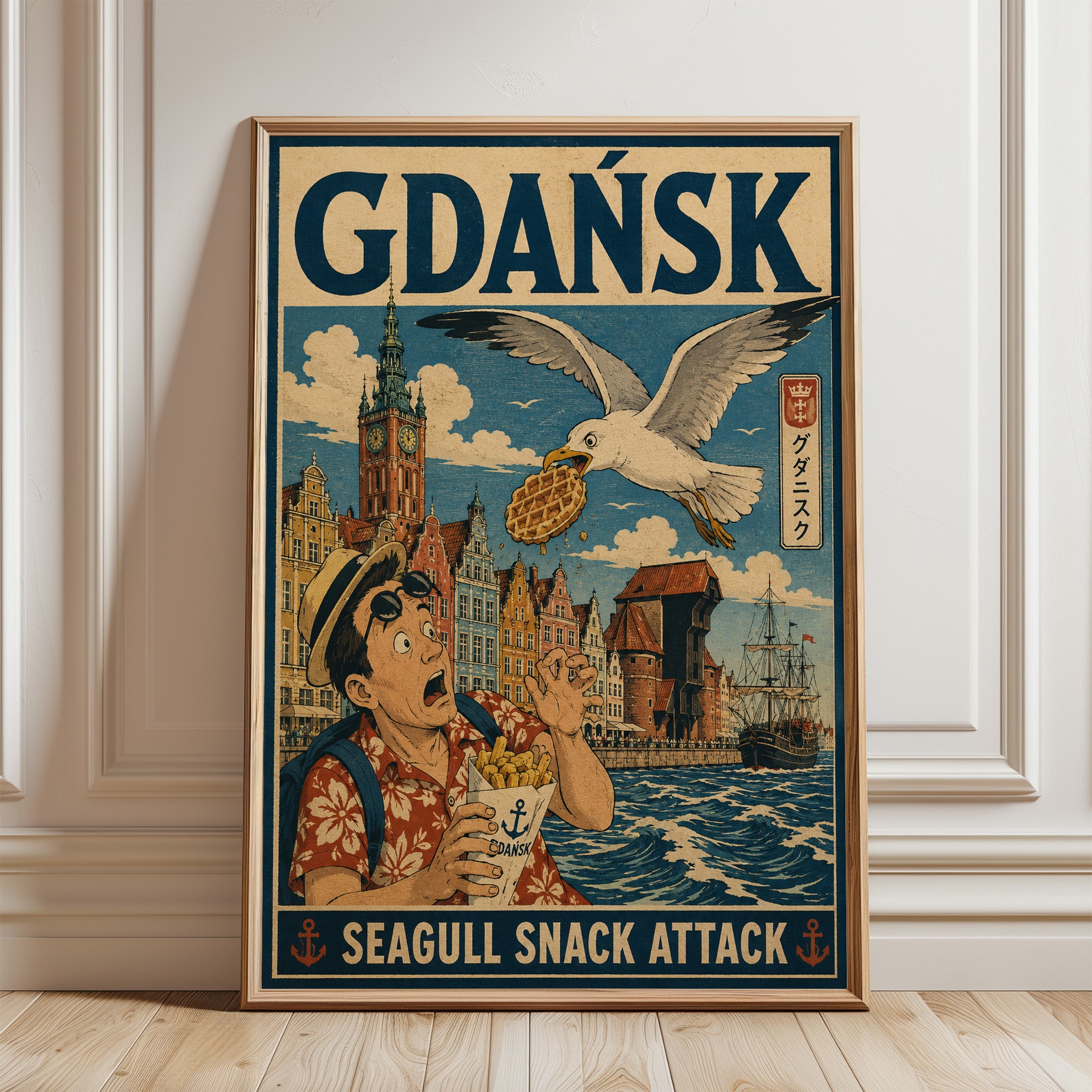 Gdansk Travel Poster – Vintage Poland Print - framed detail