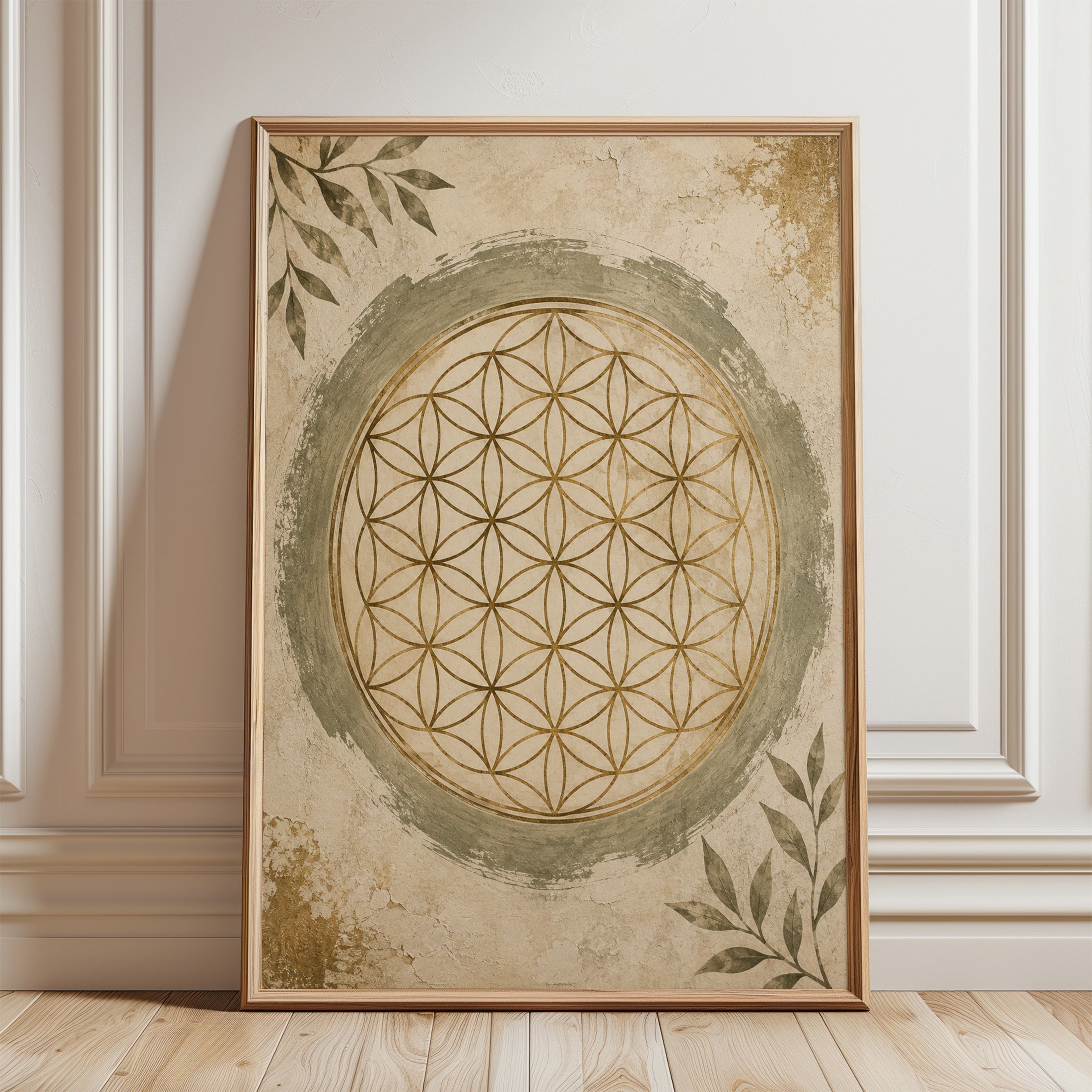 Sacred Geometry Wall Art – Flower of Life Print - framed detail