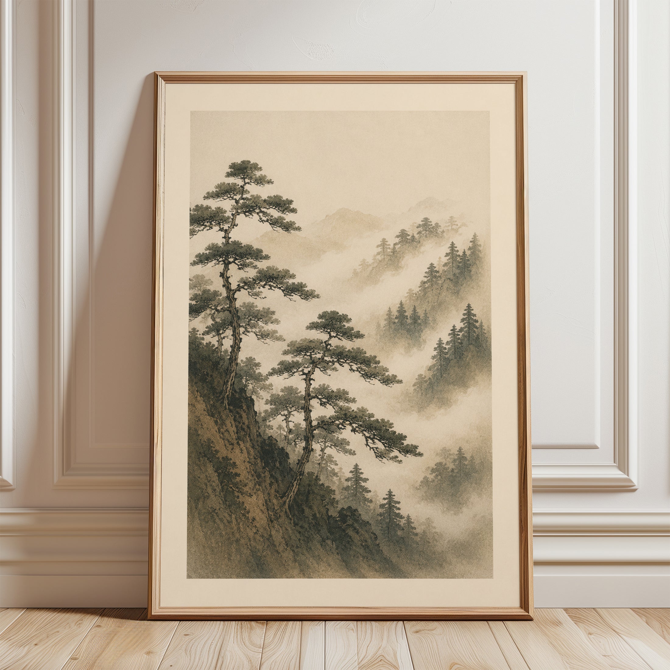 Japanese Mountain Wall Art - framed detail