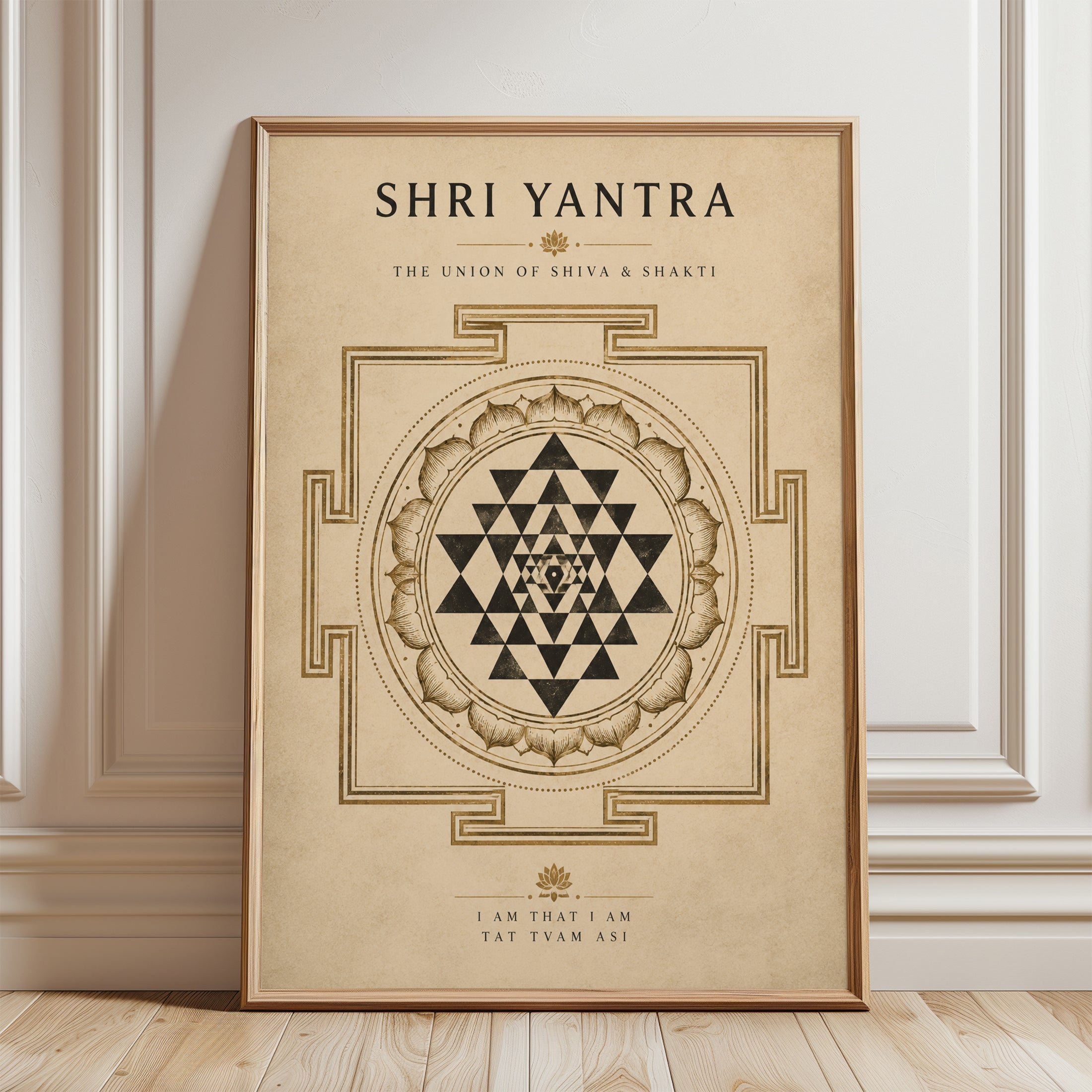 Shri Yantra Sacred Geometry Art Print: Hindu Mandala Design - framed detail