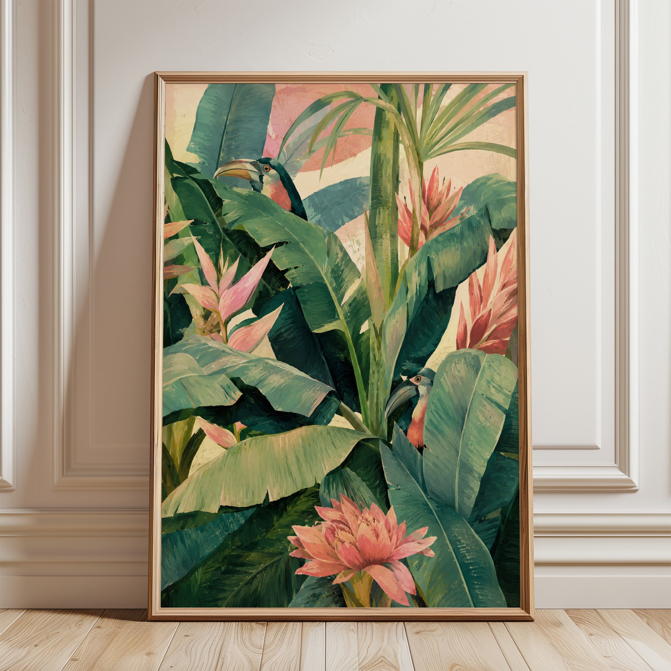 Tropical Bird Wall Art – Botanical Print - framed detail