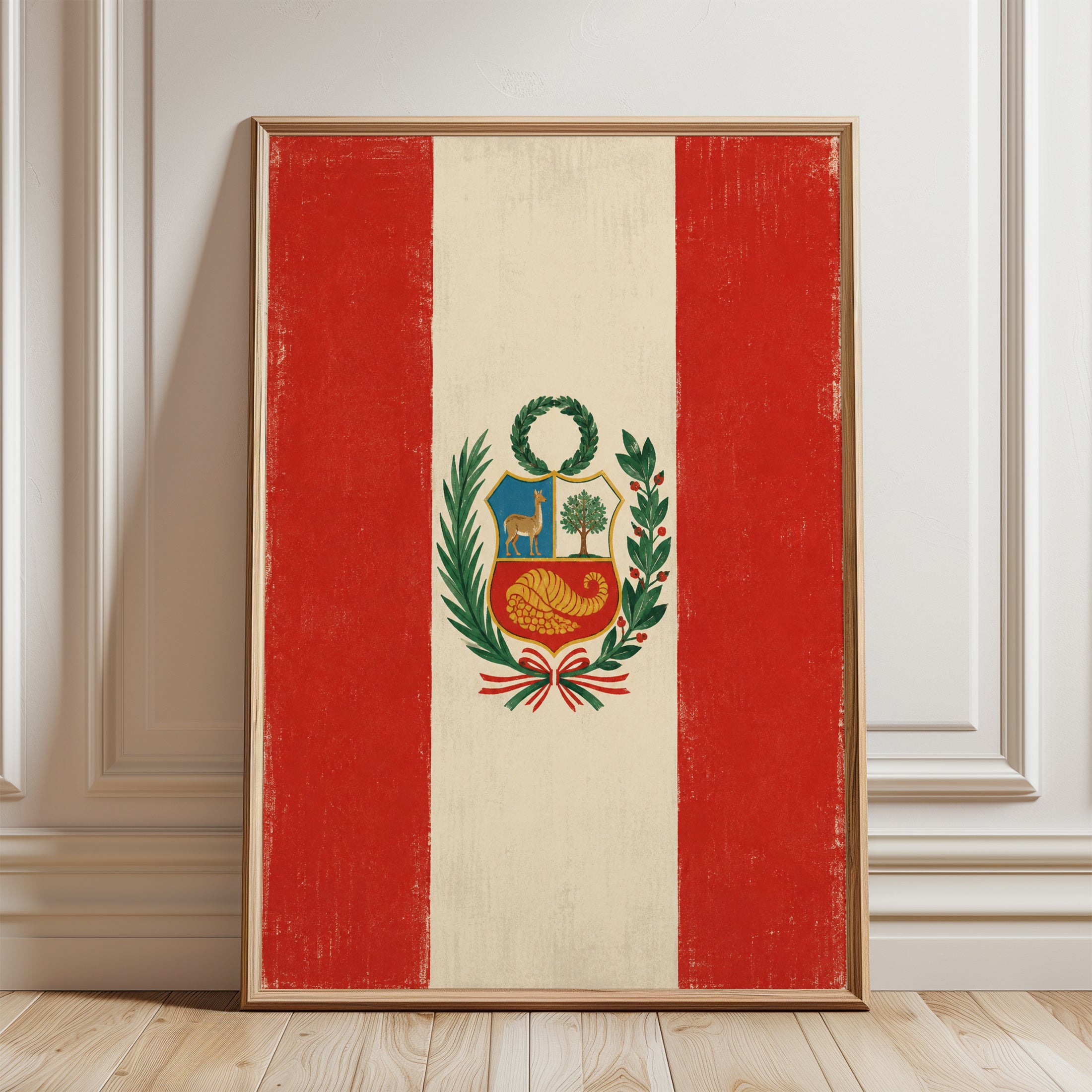 Peru Flag Wall Art – Vintage Peruvian Print - framed detail