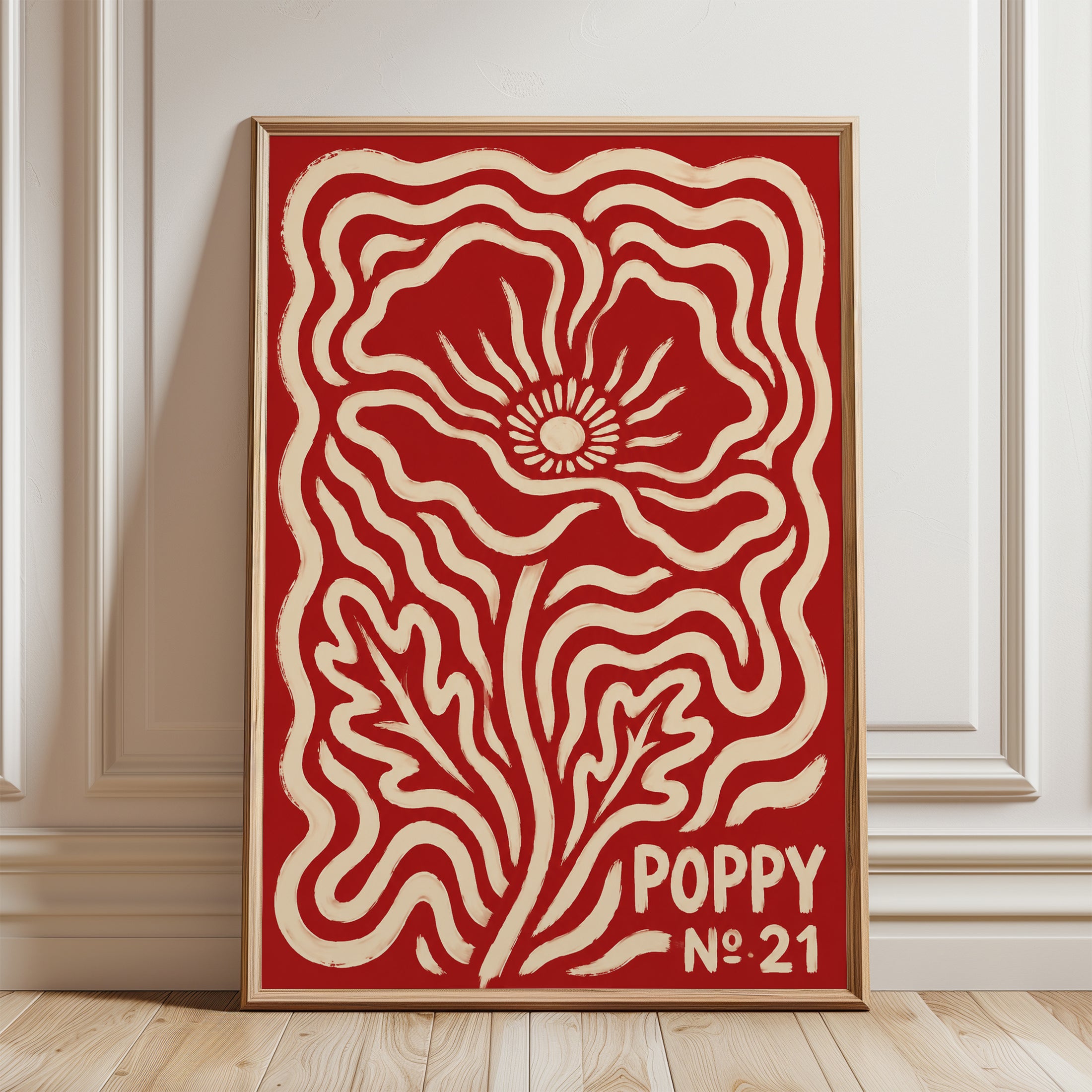 Vintage Poppy Poster – Red Floral Wall Art - framed detail