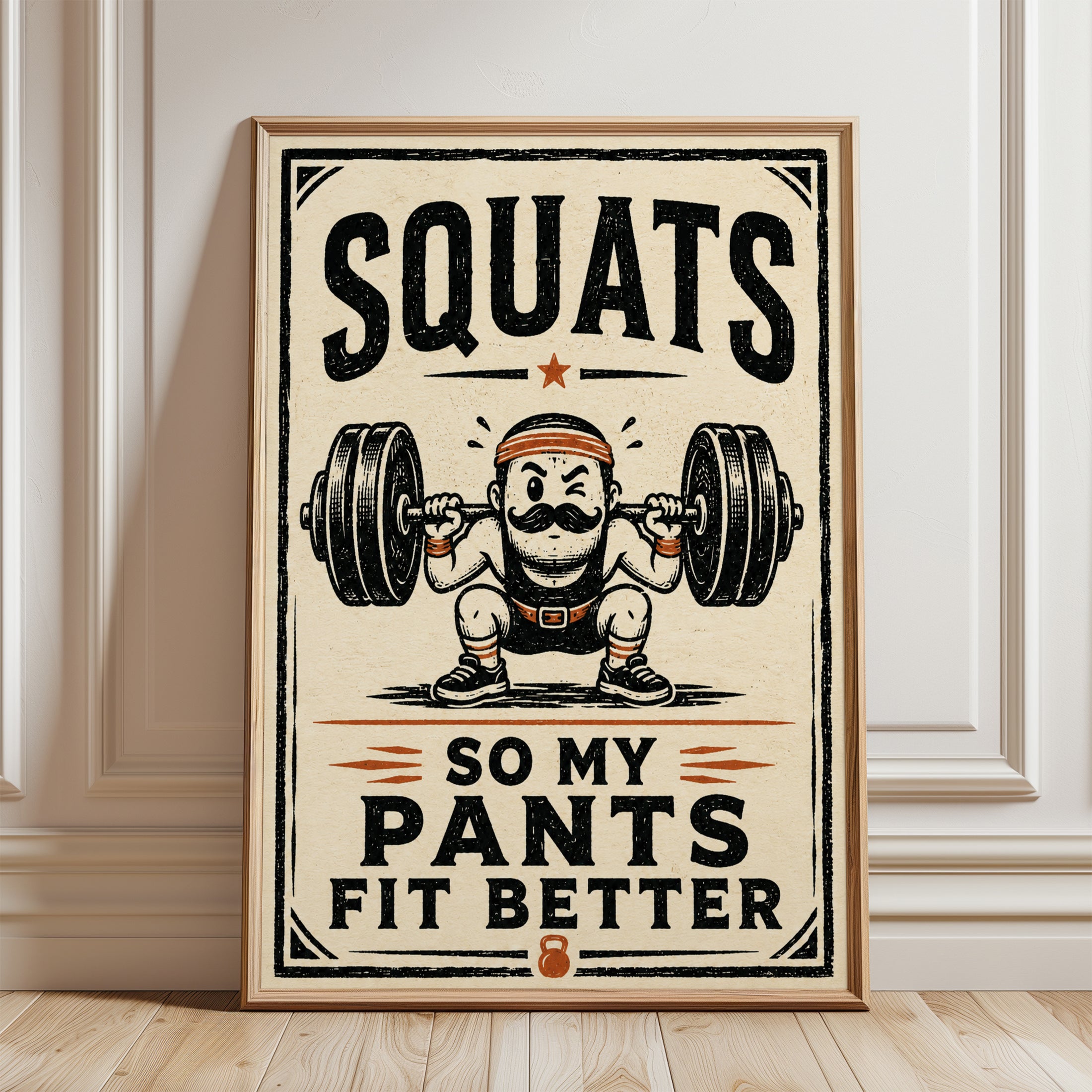 Gym Motivational Poster – Squats Fitness Wall Art - framed detail