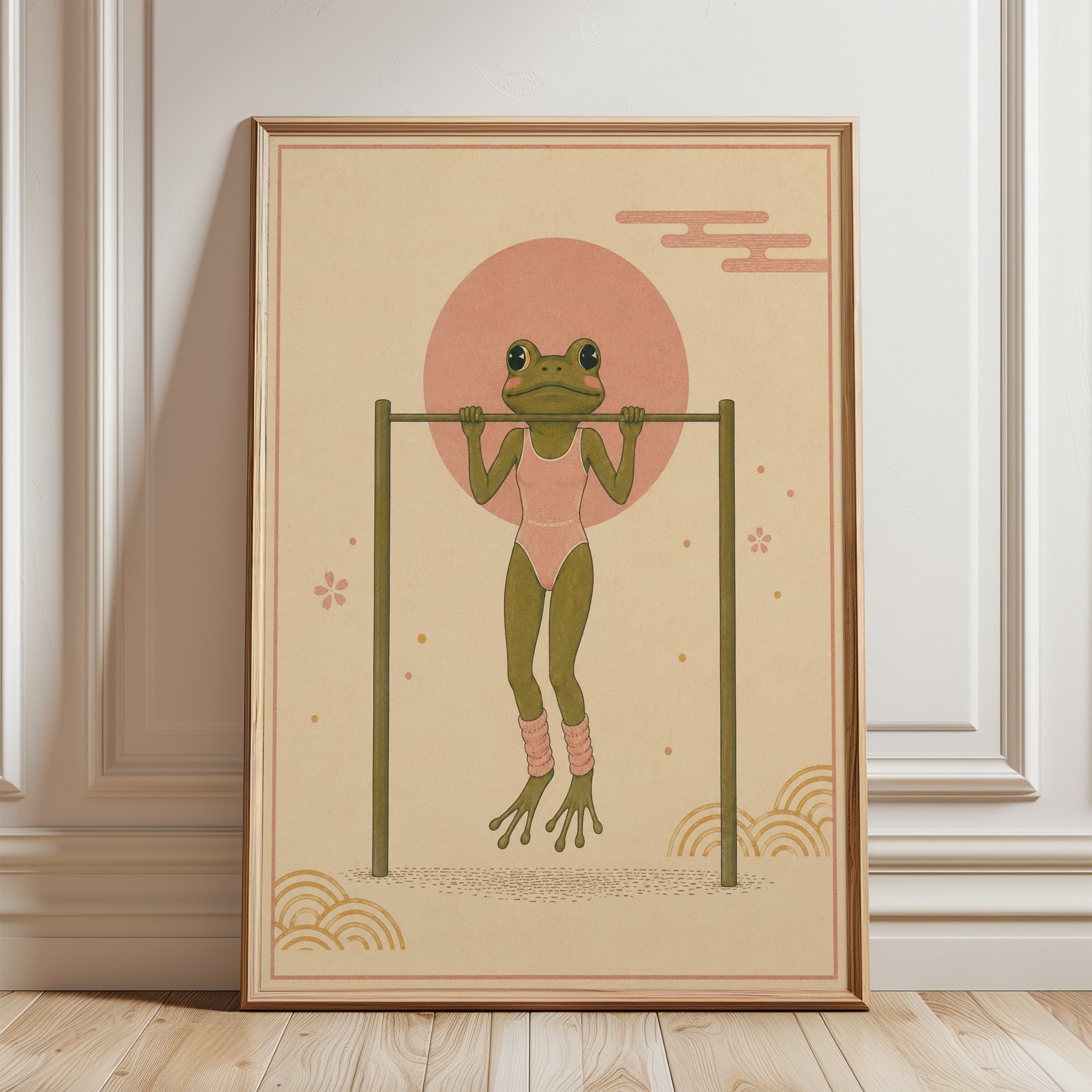 Frog Workout Wall Art – Funny Gym Print - framed detail