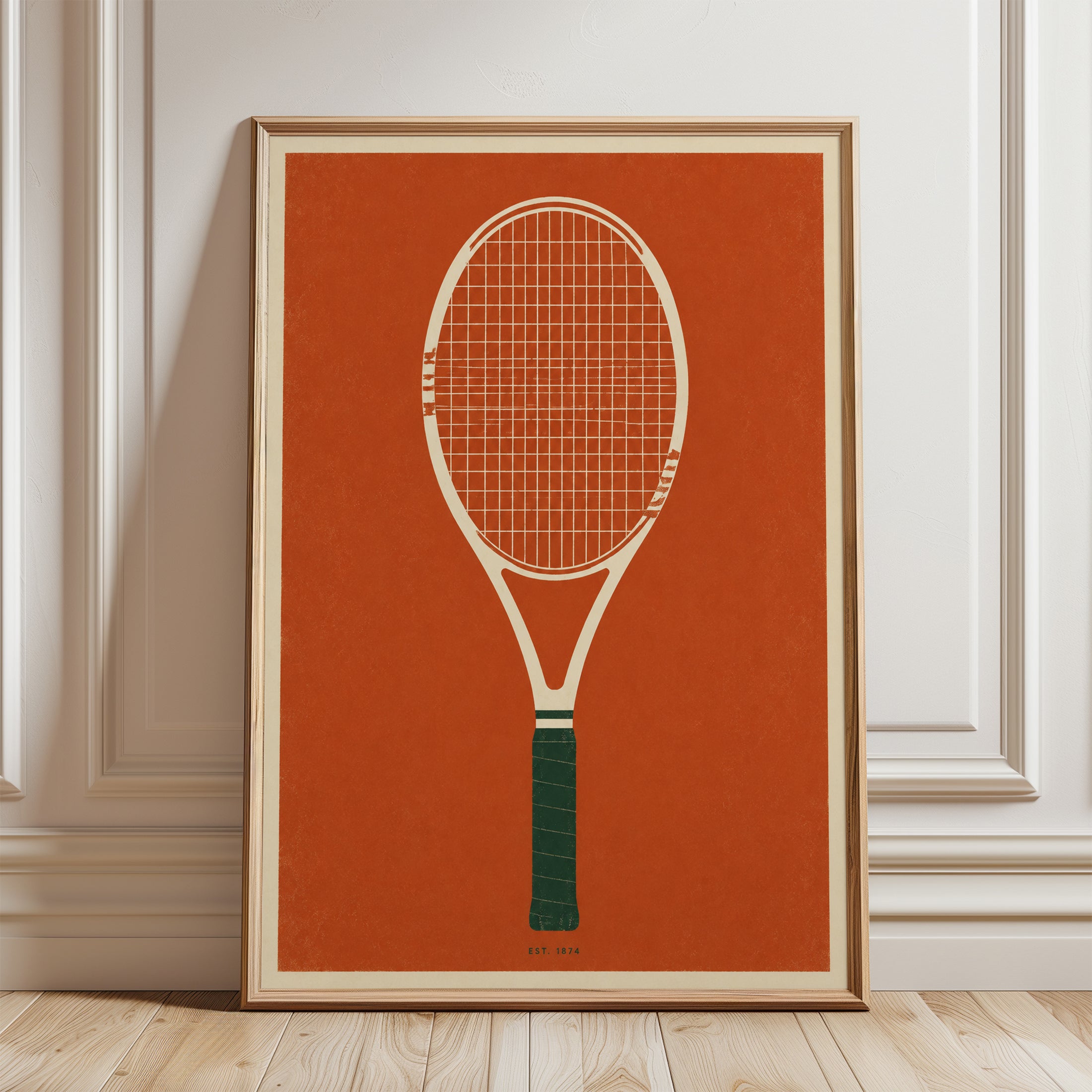 Tennis Racket Wall Art – Minimalist Sports Print - framed detail