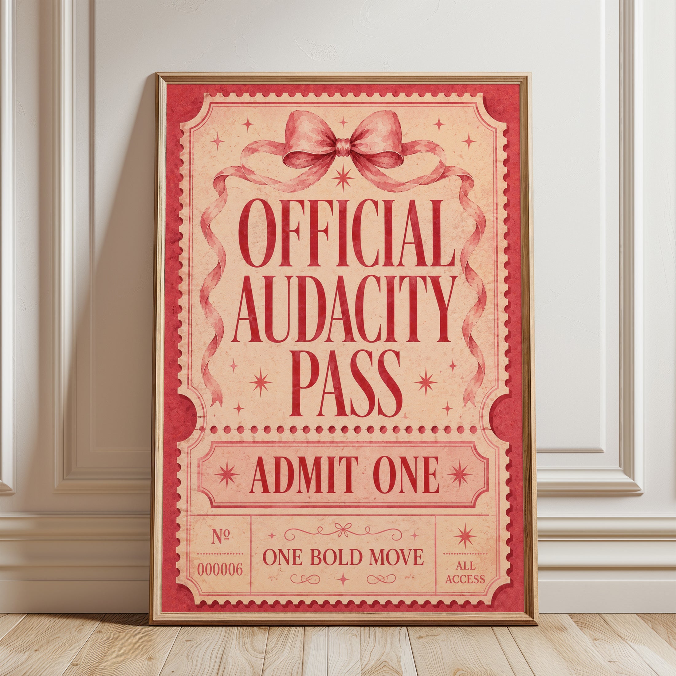 Vintage Ticket Wall Art – Retro Typography Print - framed detail