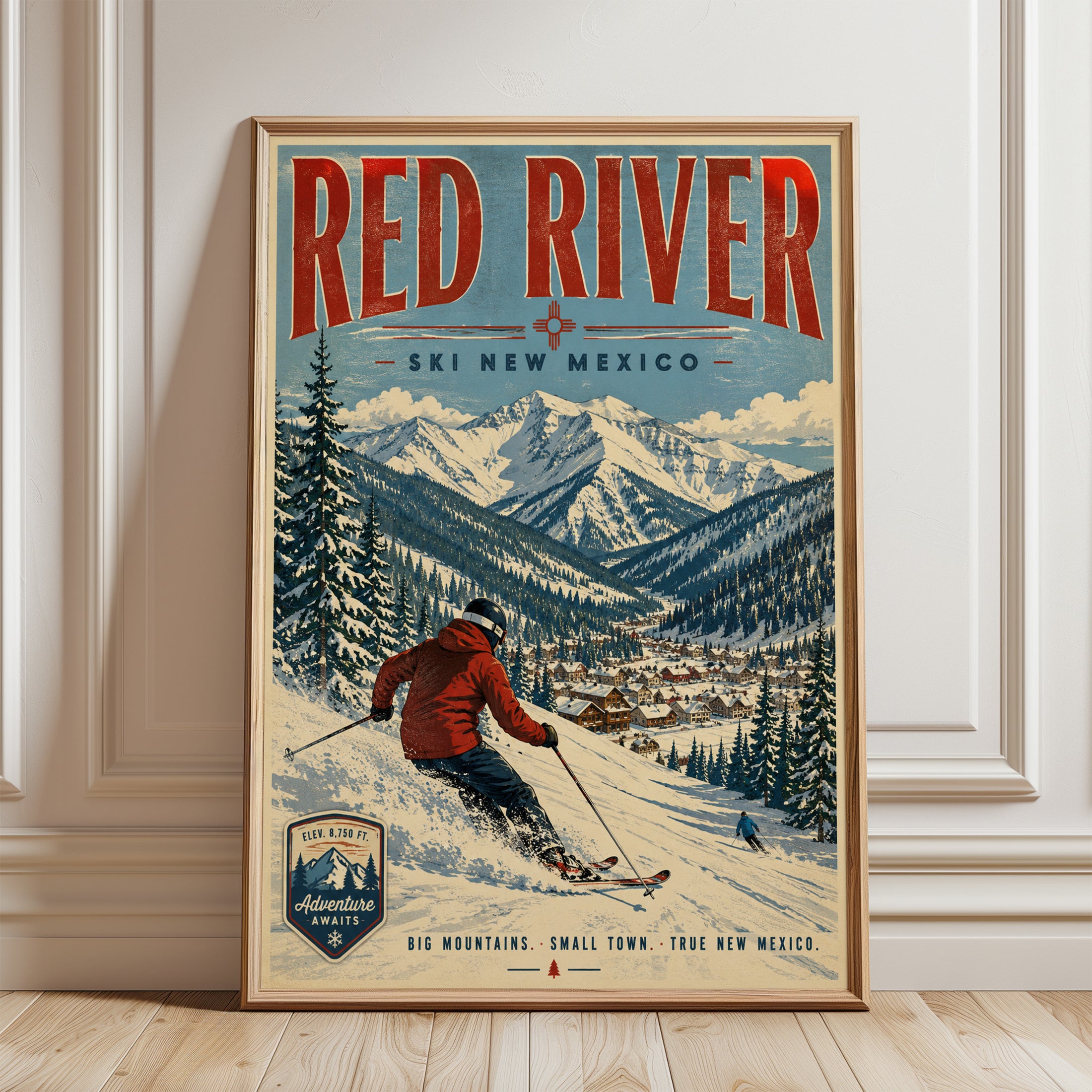 Ski Poster – Red River New Mexico Wall Art - framed detail