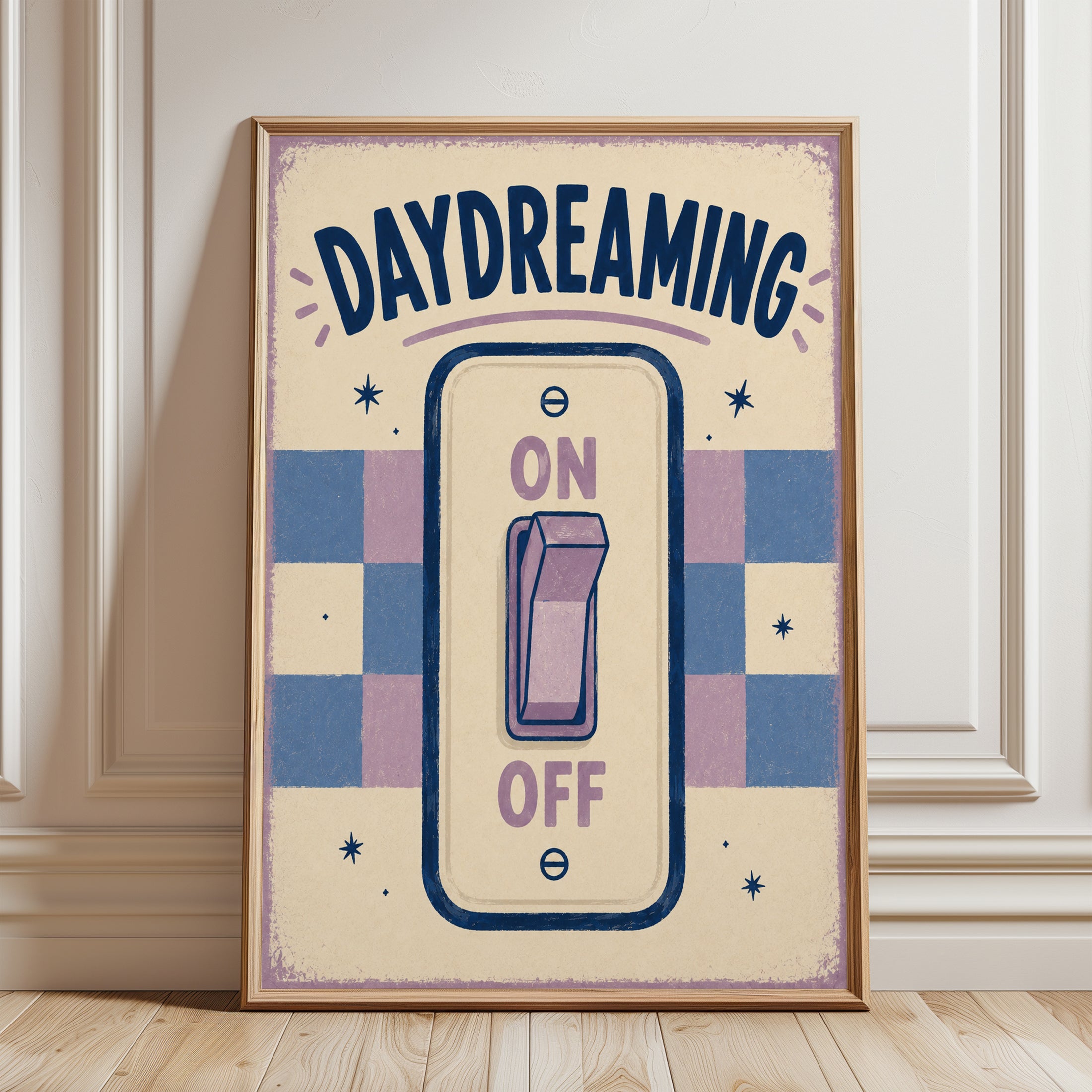 Retro Typography Print – Daydreaming Wall Art - framed detail