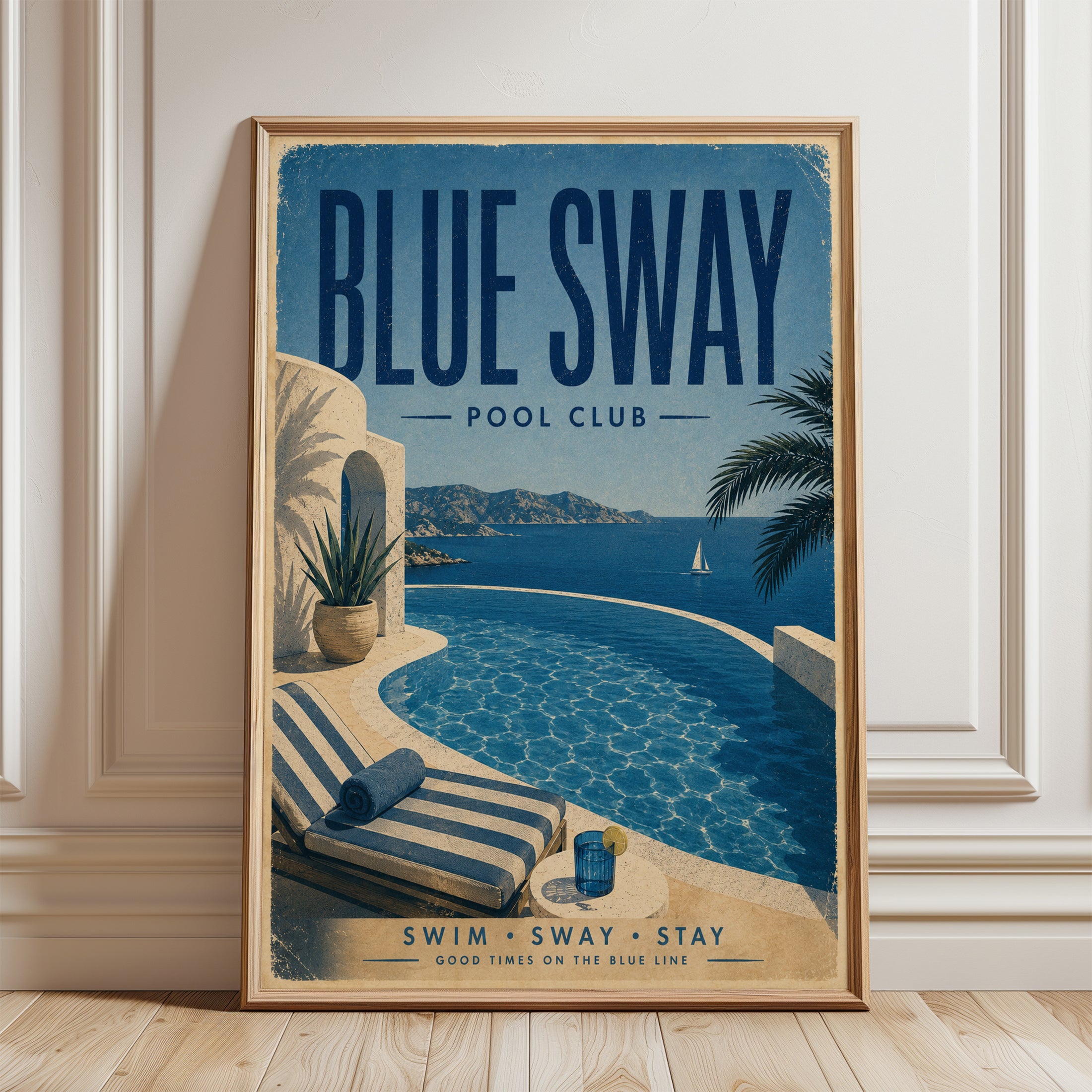 Vintage Travel Poster – Pool Club Wall Art - framed detail