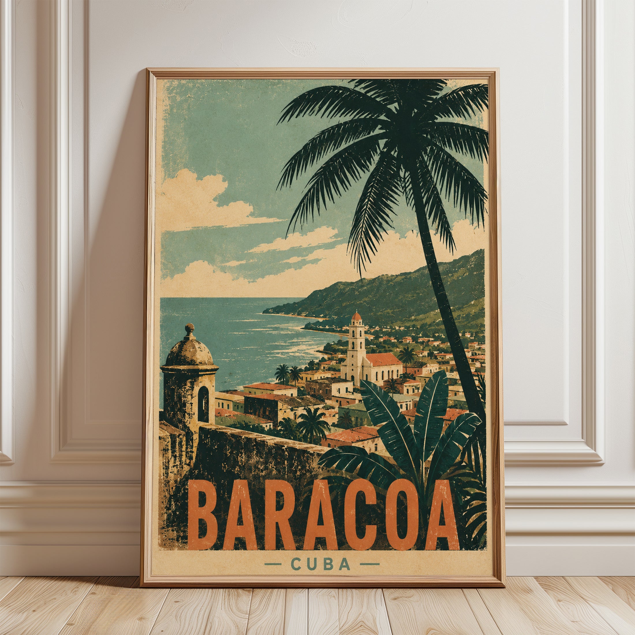 Vintage Travel Poster – Cuba Coastal Print - framed detail