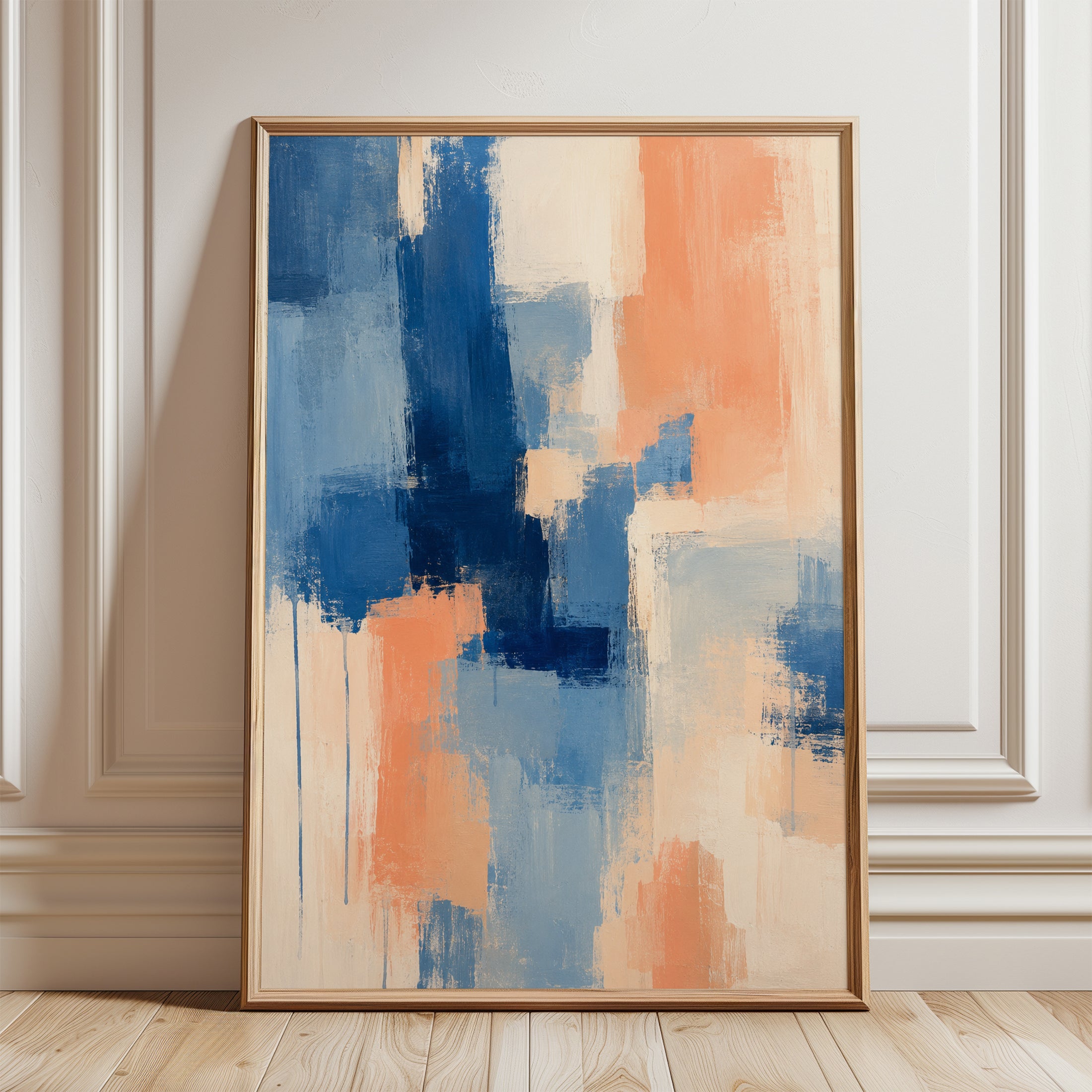 Blue and Orange Abstract Art – Modern Wall Decor - framed detail