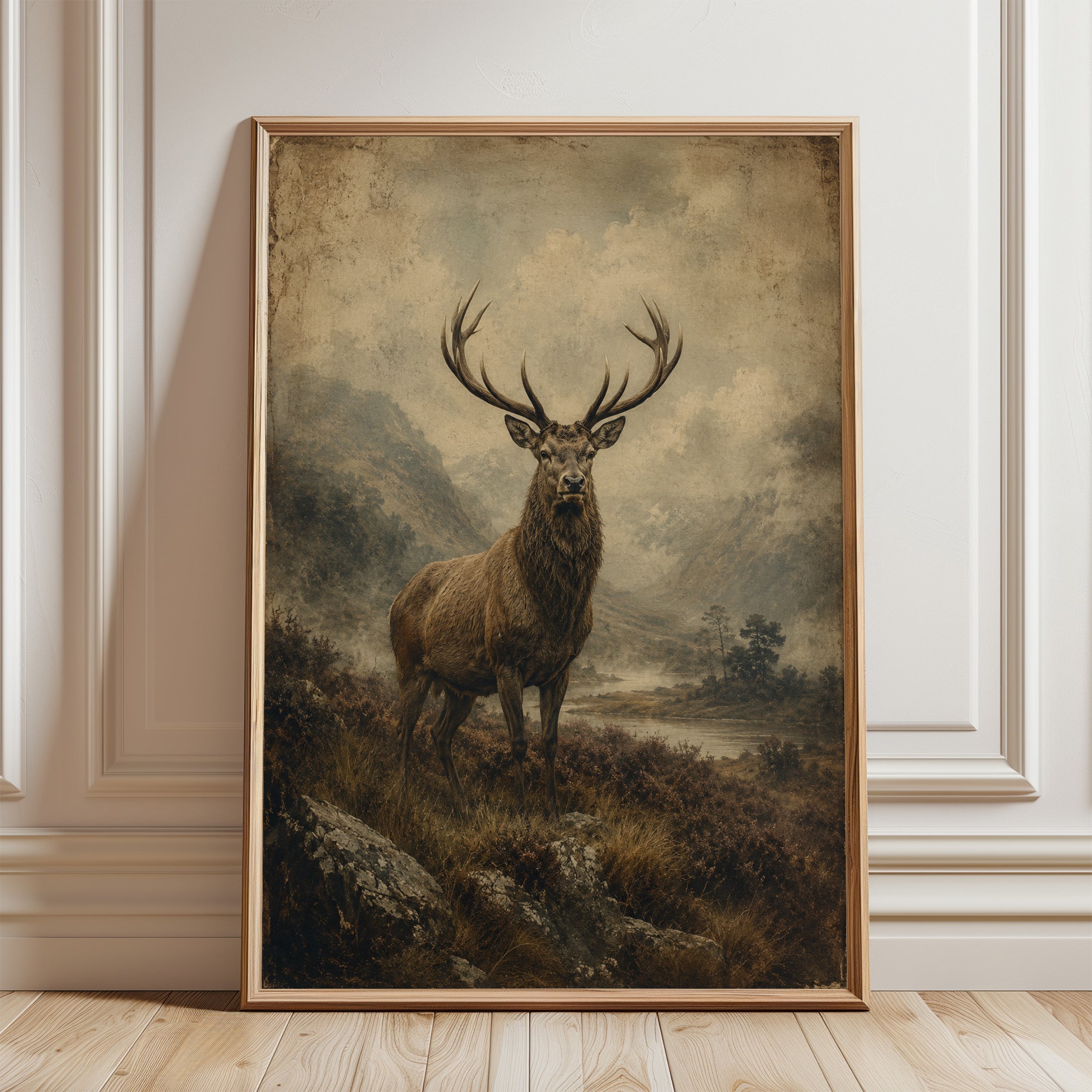 Vintage Deer Wall Art – Stag Print - framed detail
