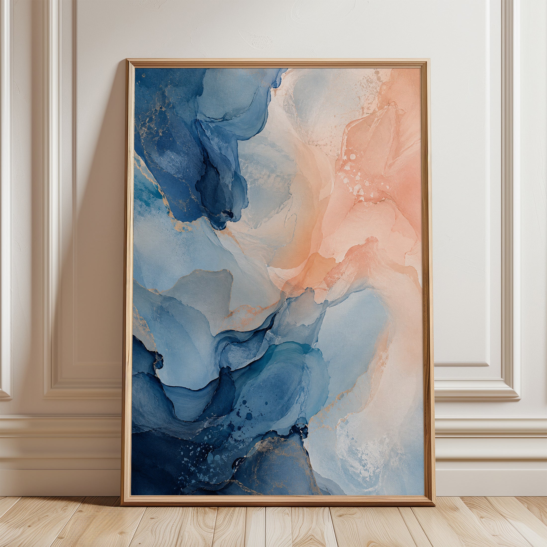 Blue and Pink Abstract Art - framed detail