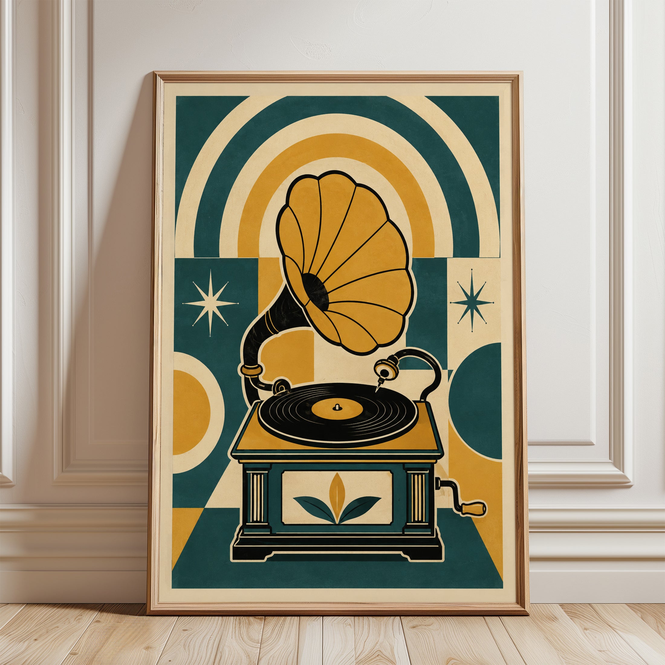 Gramophone Wall Art – Vintage Music Poster - framed detail