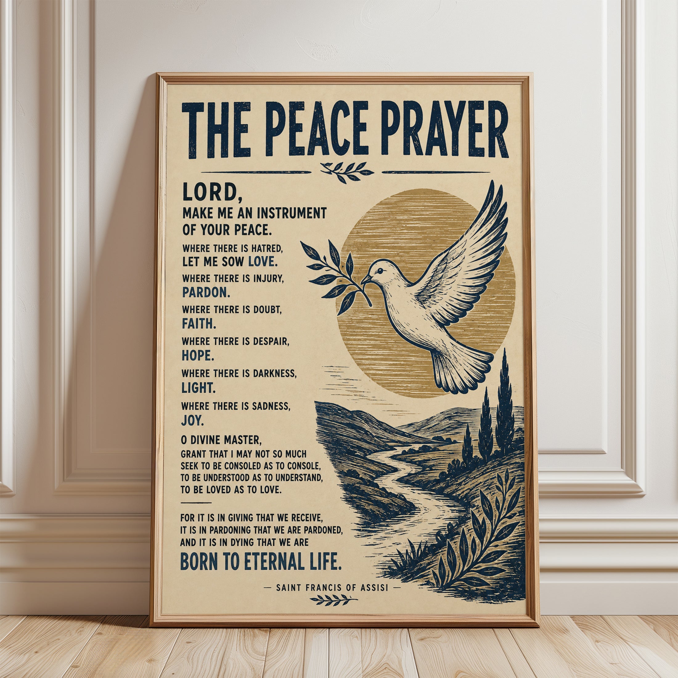 Peace Prayer Wall Art - framed detail