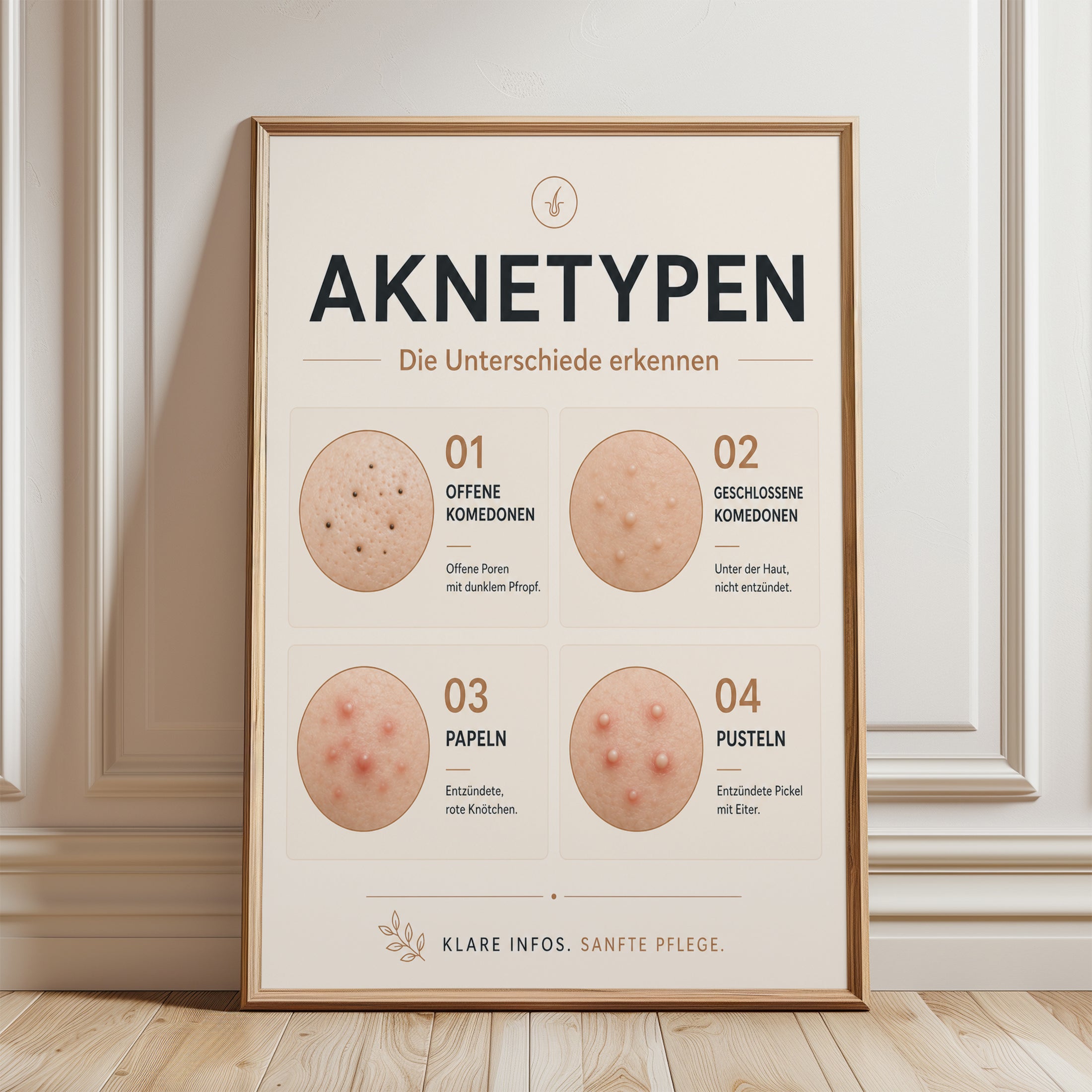 Acne Types Poster – Dermatology Wall Art - framed detail
